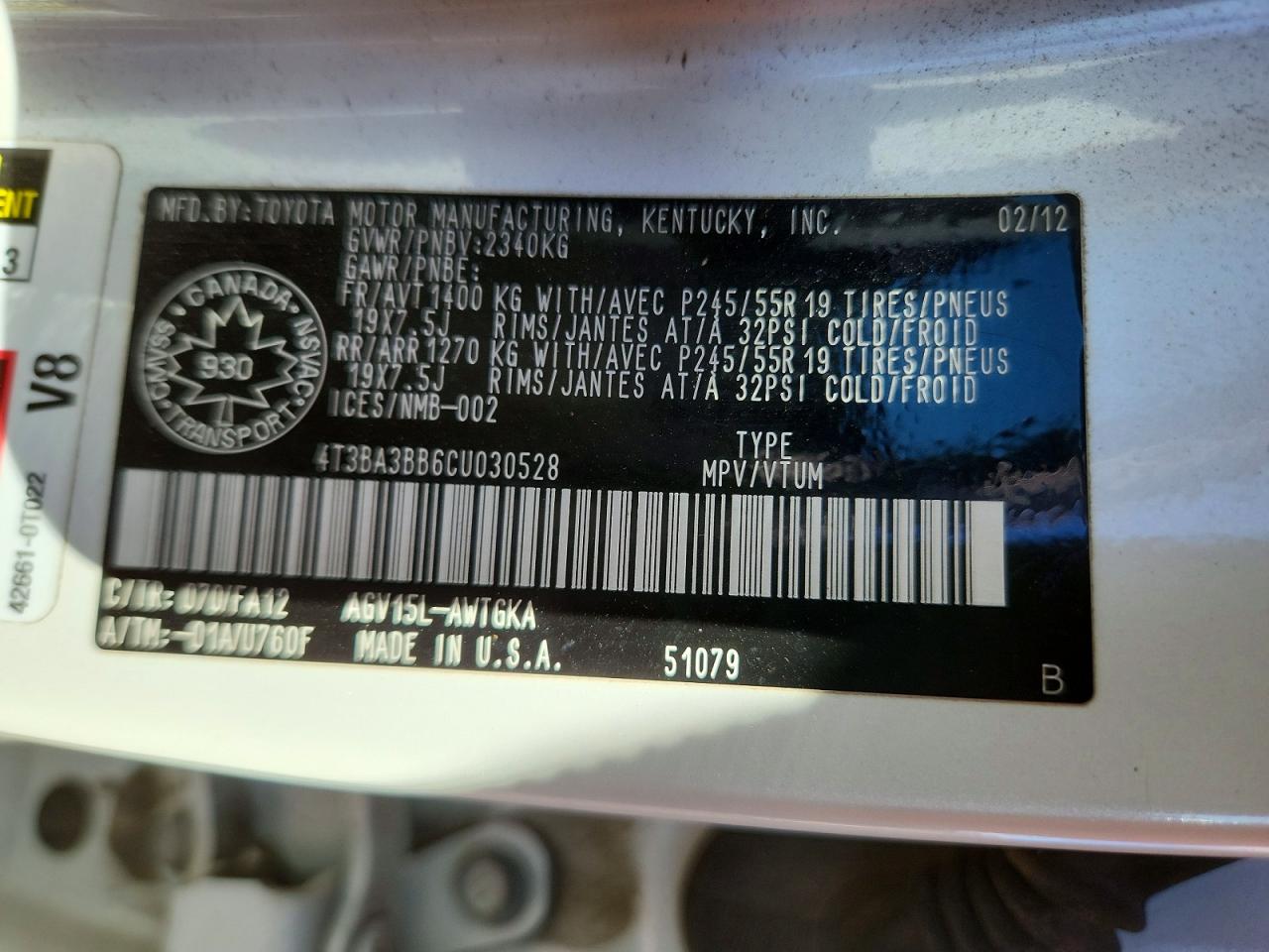 2012 Toyota Venza Le/xle White vin: 4T3BA3BB6CU030528