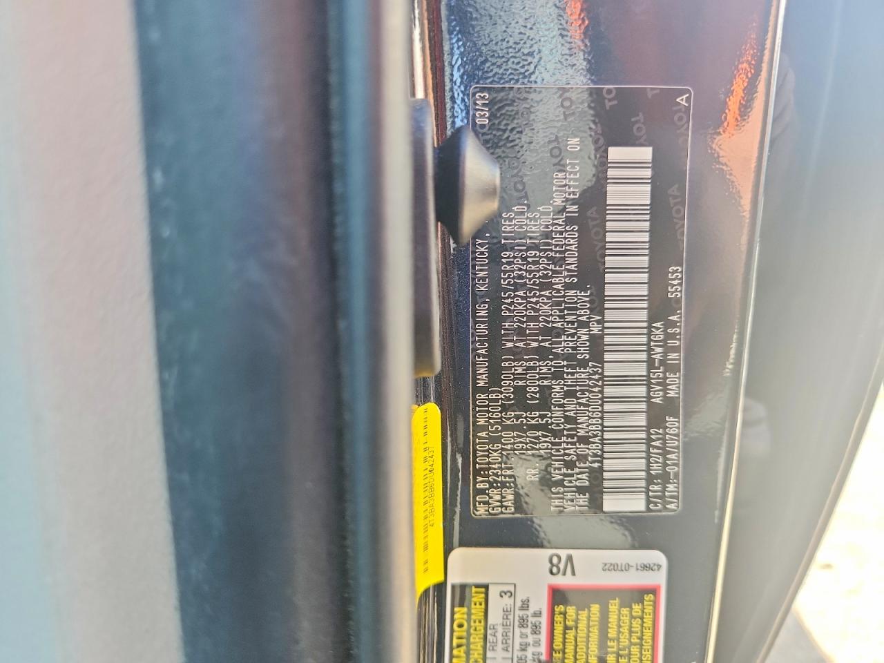 2013 Toyota Venza Le Black vin: 4T3BA3BB6DU042437
