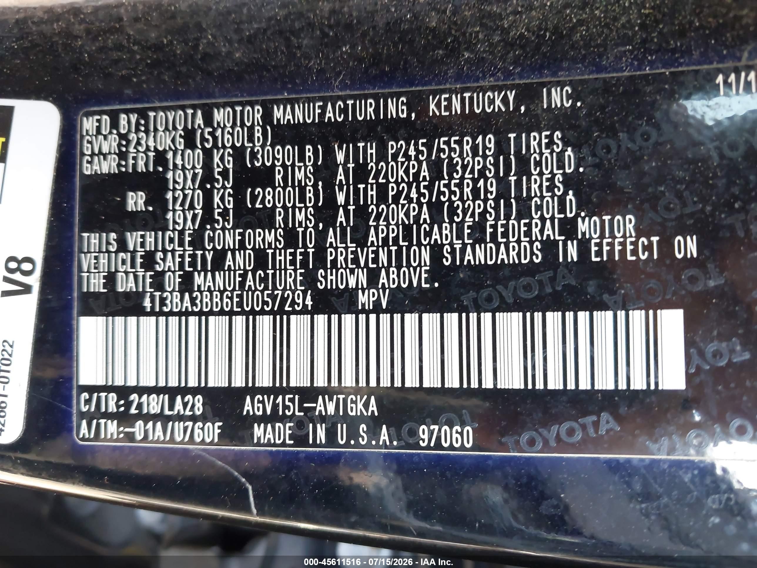 2014 Toyota Venza Xle Black vin: 4T3BA3BB6EU057294