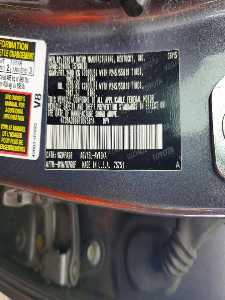 2015 Toyota Venza Le Угольный vin: 4T3BA3BB6FU075814