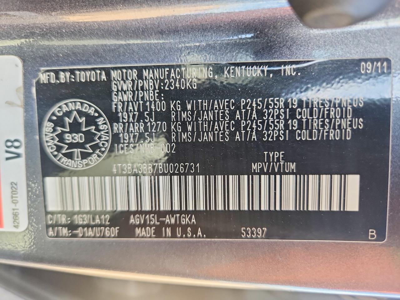 2011 Toyota Venza Awd 4cyl Gray vin: 4T3BA3BB7BU026731