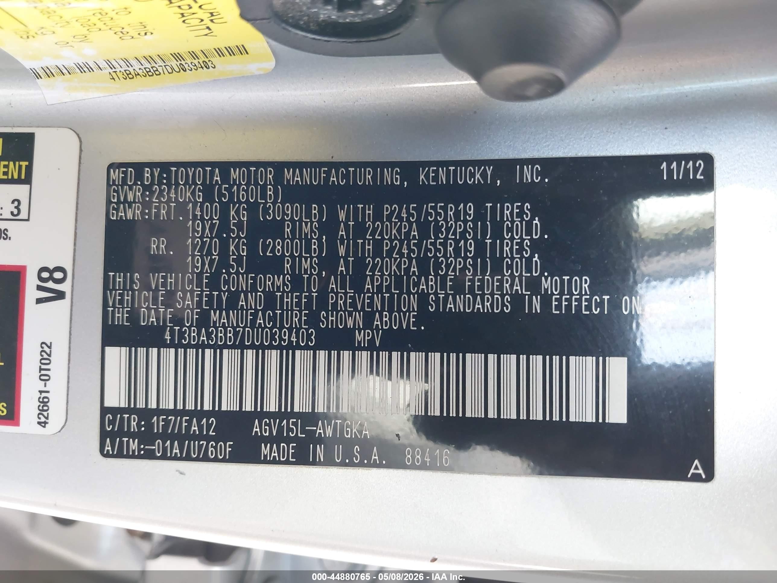 2013 Toyota Venza Le Silver vin: 4T3BA3BB7DU039403