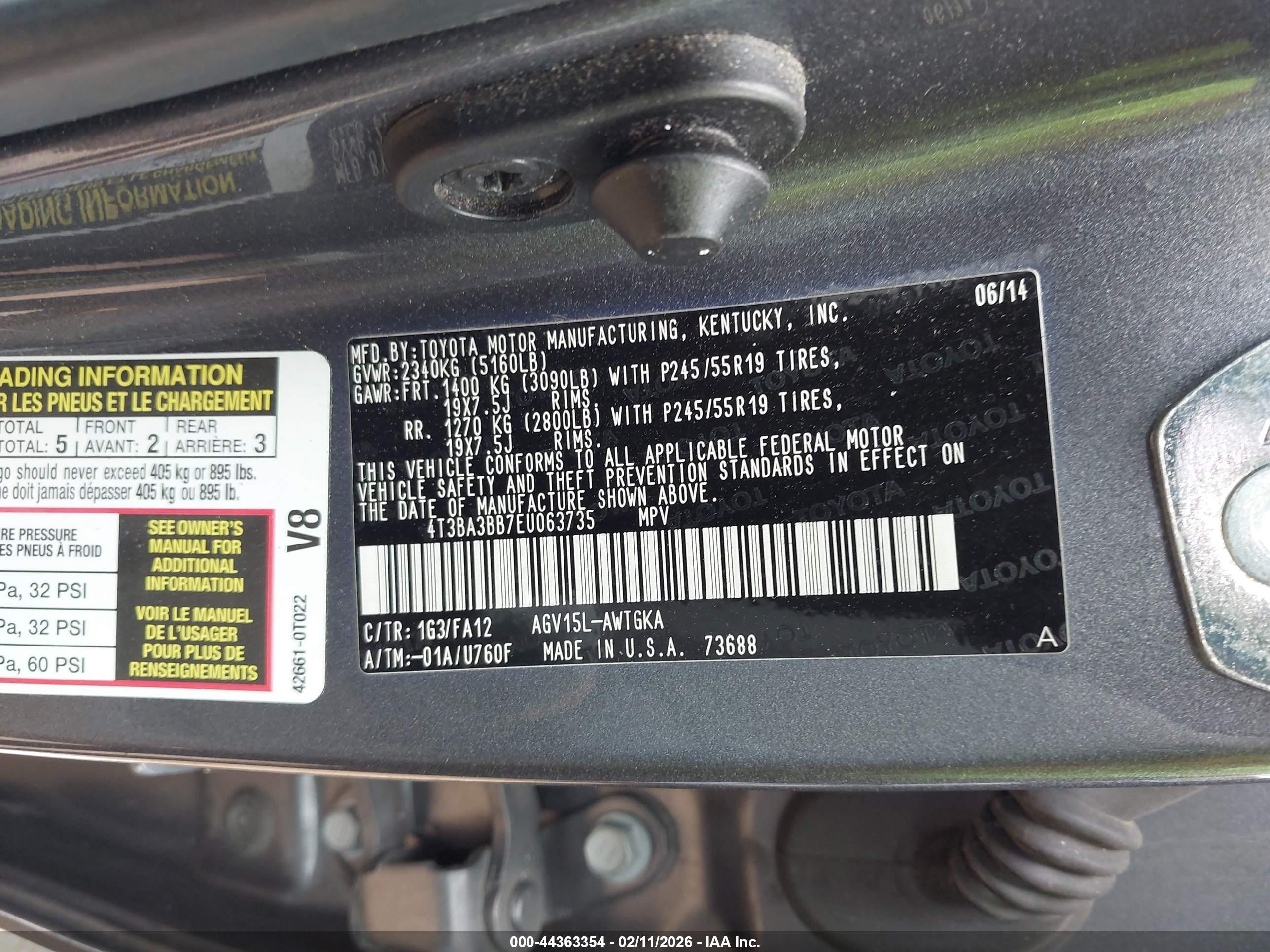 2014 Toyota Venza Le Gray vin: 4T3BA3BB7EU063735
