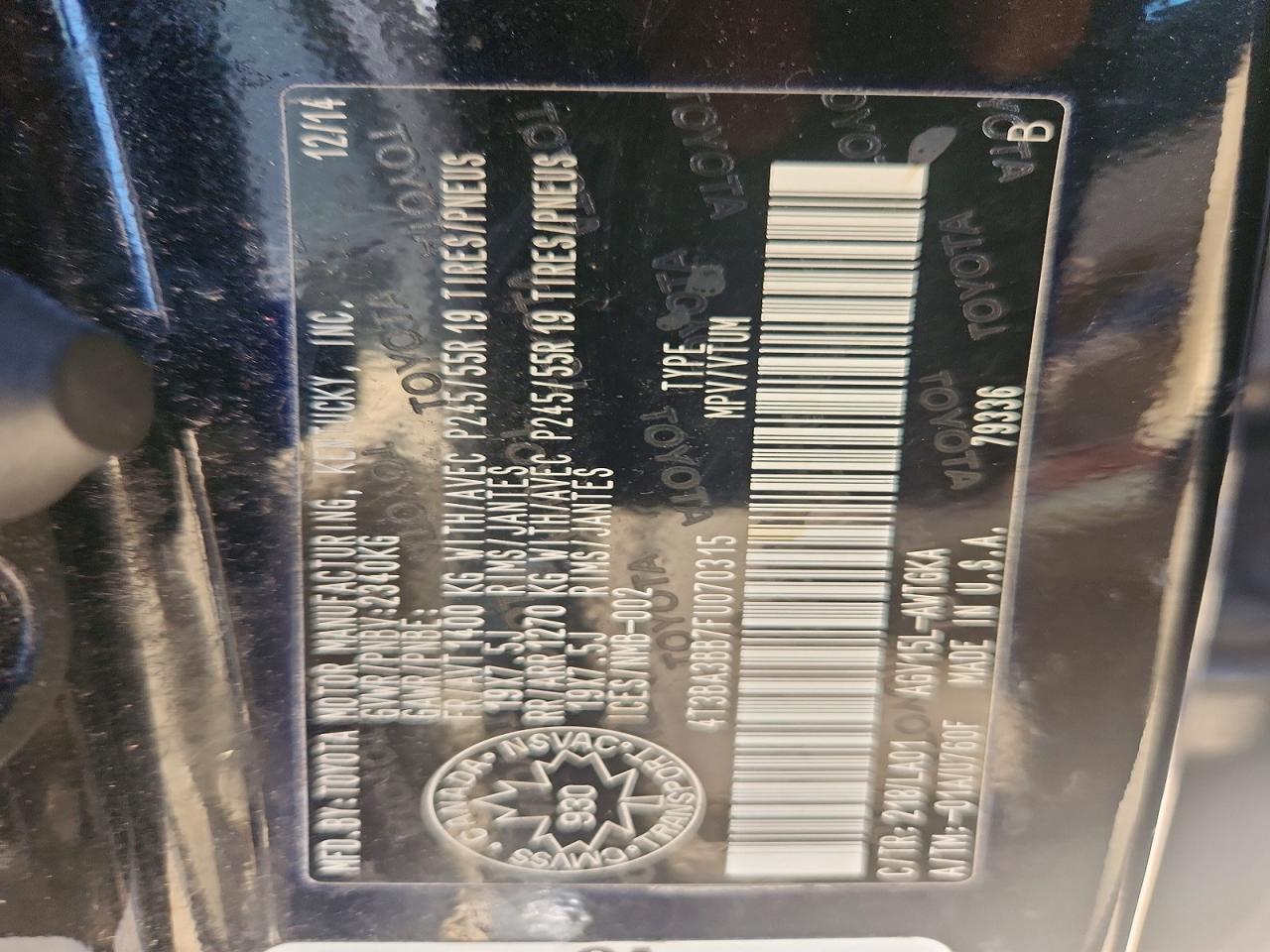 2015 Toyota Venza Le Black vin: 4T3BA3BB7FU070315