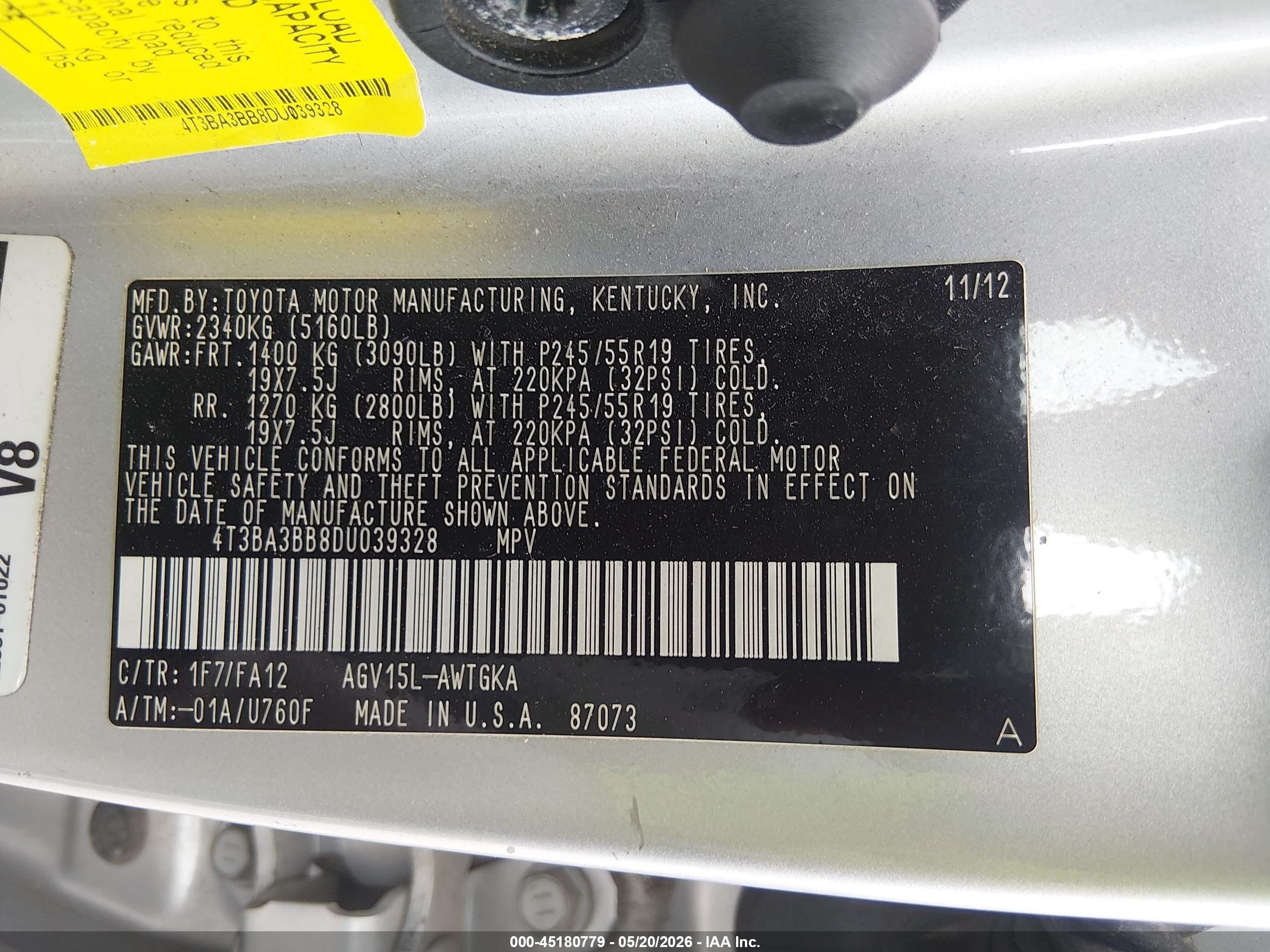 2013 Toyota Venza Le Gray vin: 4T3BA3BB8DU039328