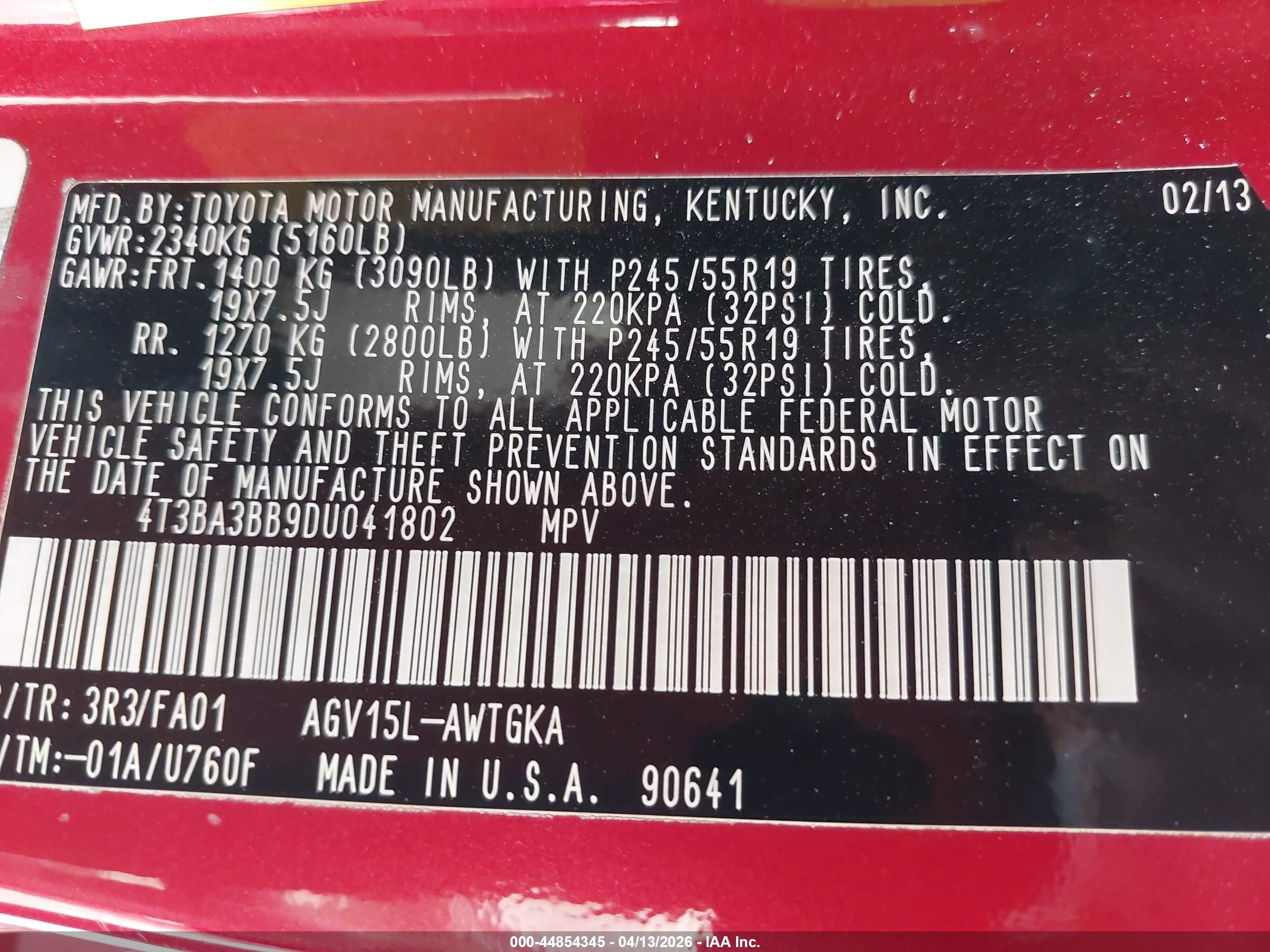 2013 Toyota Venza Le Red vin: 4T3BA3BB9DU041802