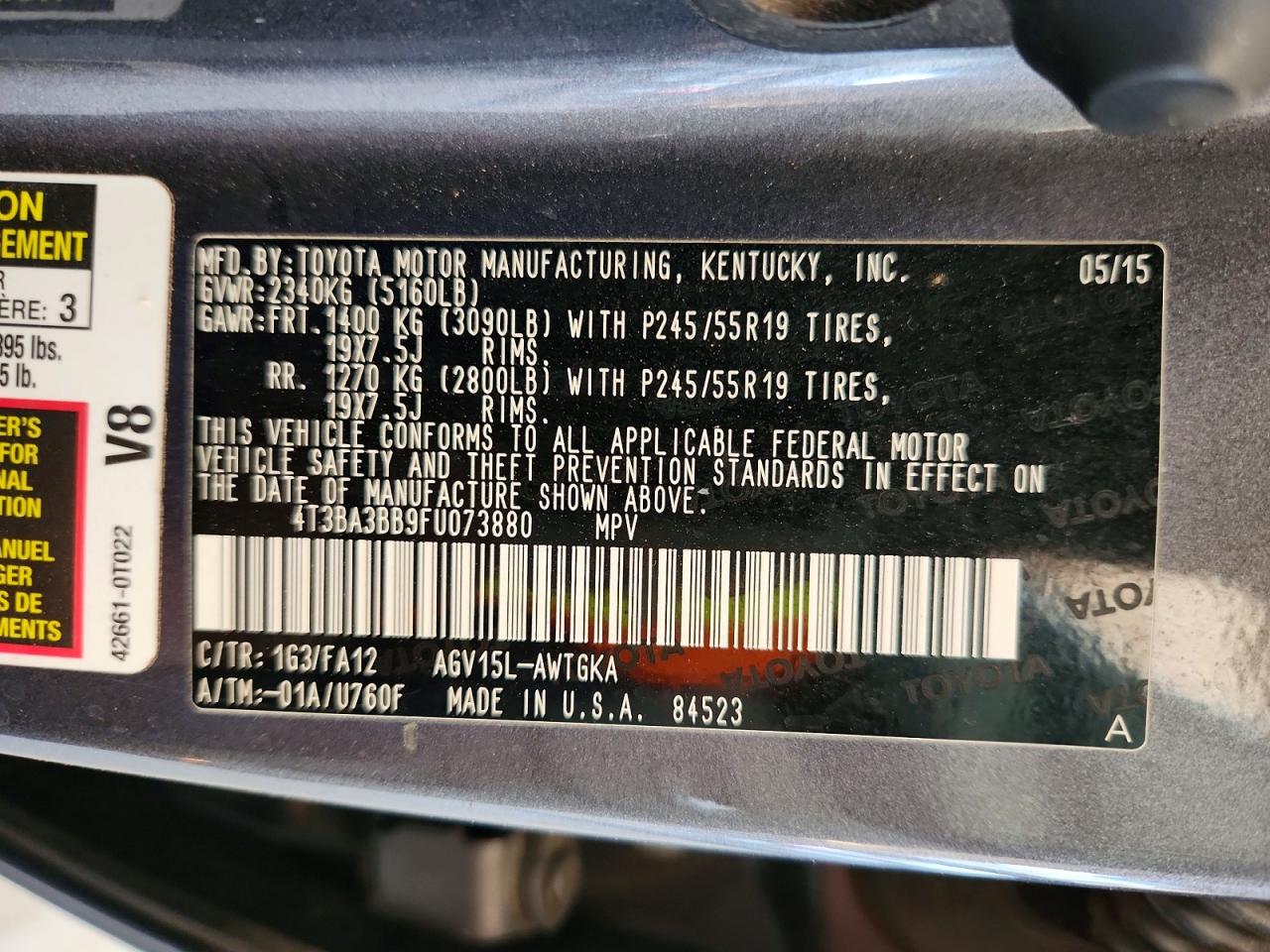 2015 Toyota Venza Le Gray vin: 4T3BA3BB9FU073880