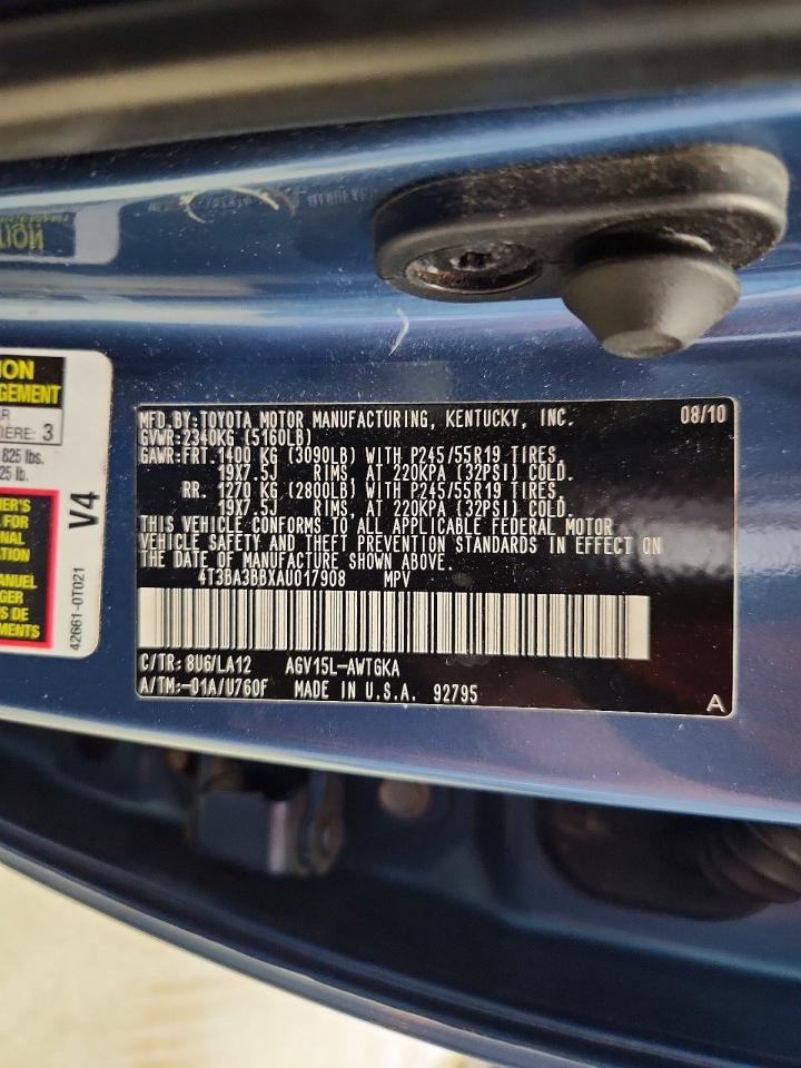 2010 Toyota Venza Awd 4cyl Blue vin: 4T3BA3BBXAU017908