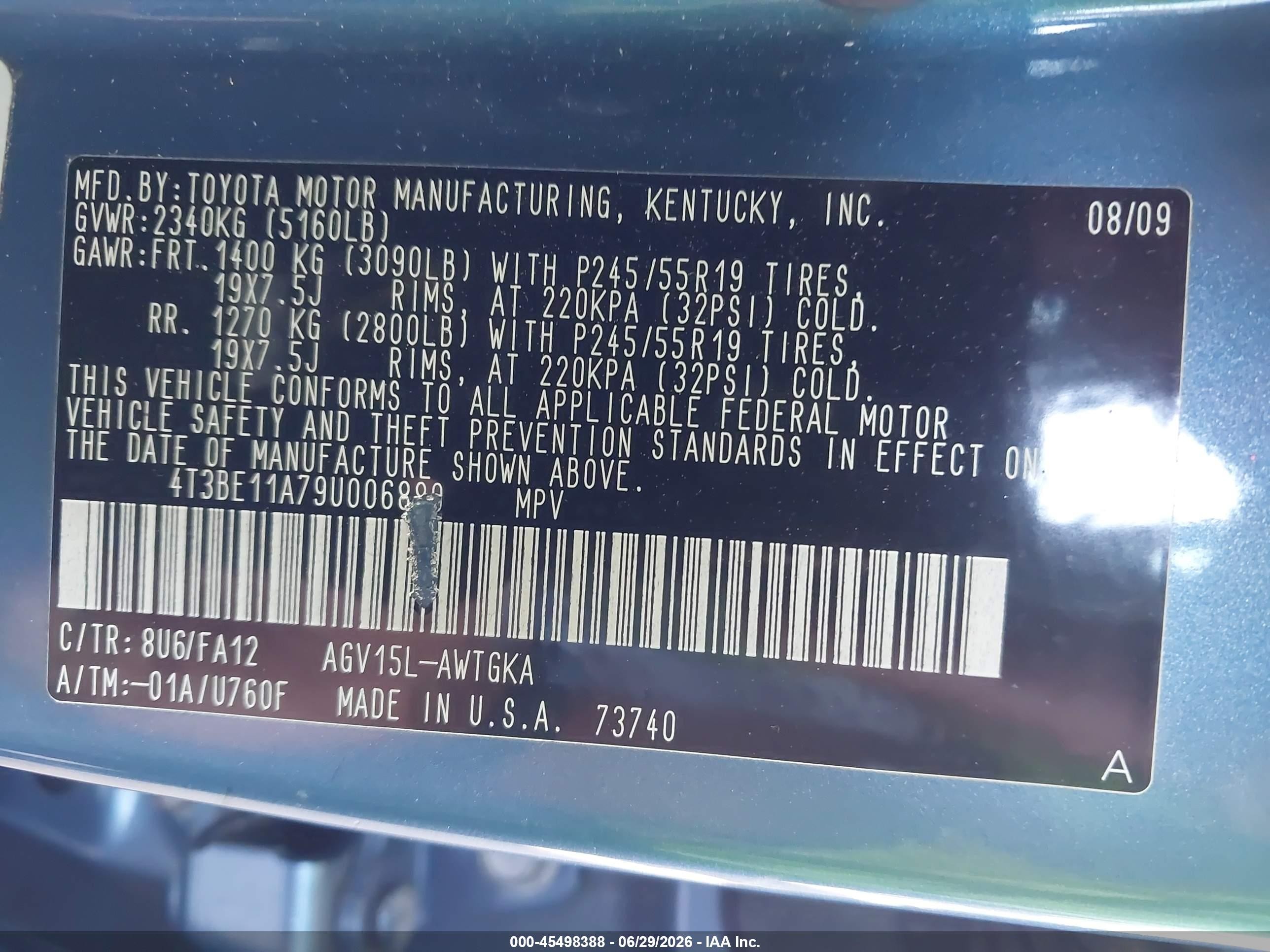 2009 Toyota Venza   Light Blue vin: 4T3BE11A79U006880