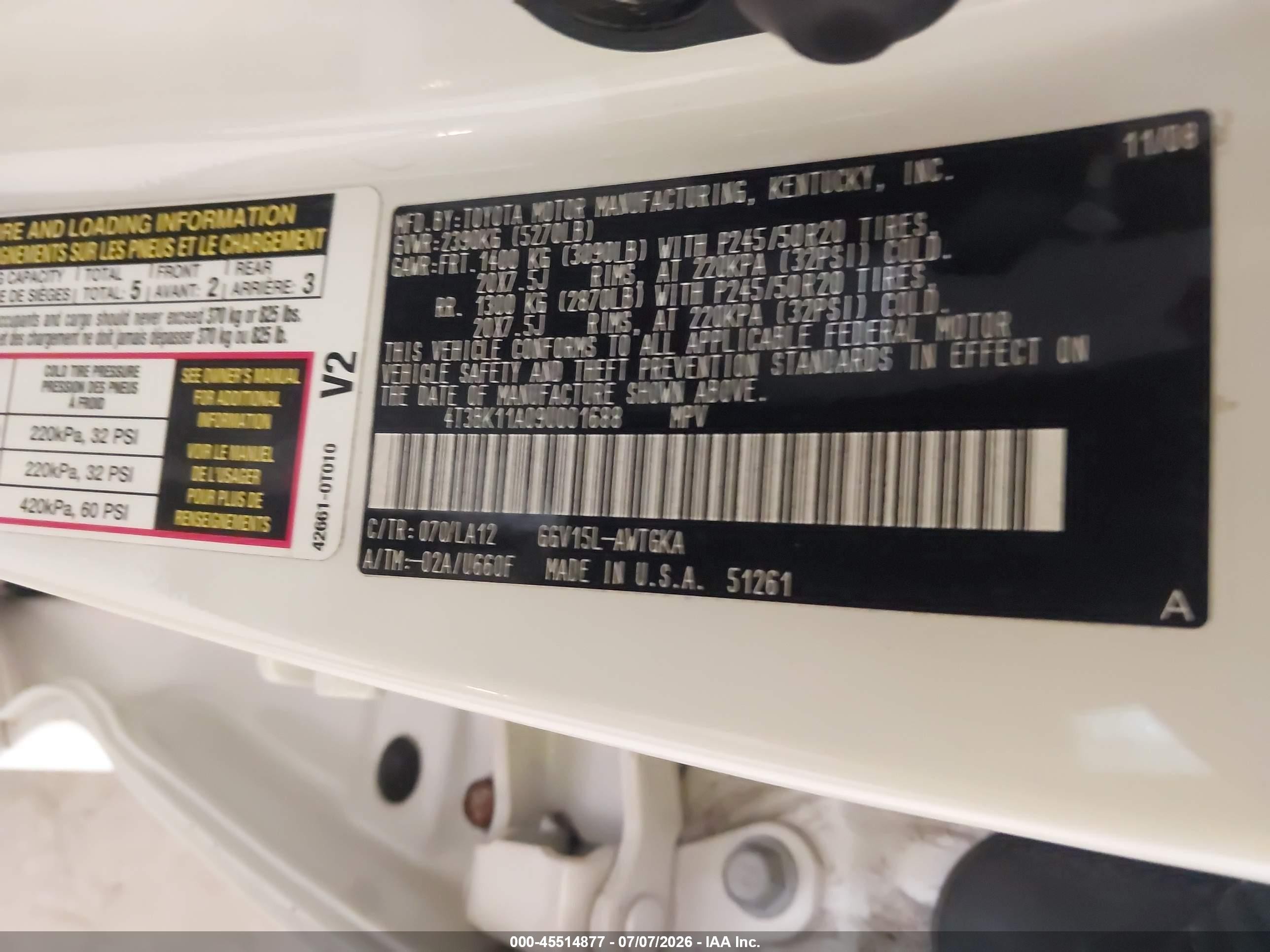 2009 Toyota Venza Base V6 White vin: 4T3BK11A09U001688