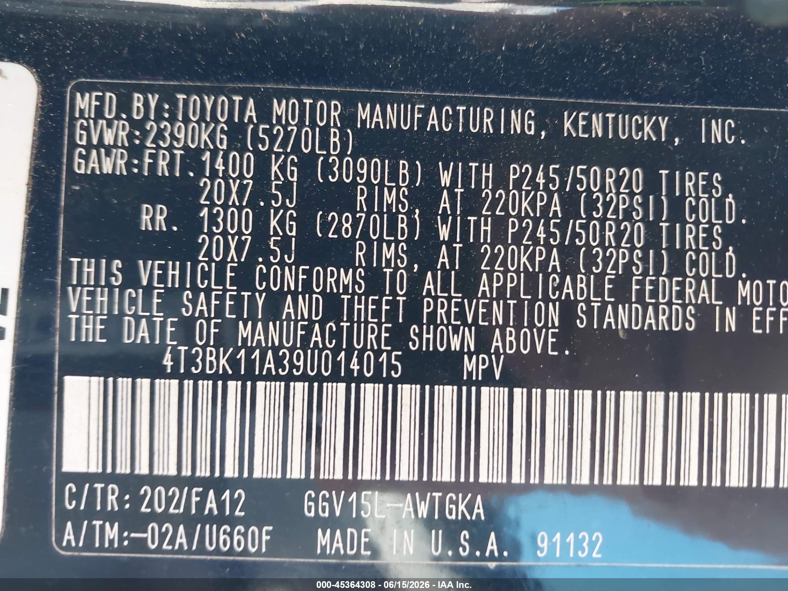 2009 Toyota Venza Base V6 Black vin: 4T3BK11A39U014015