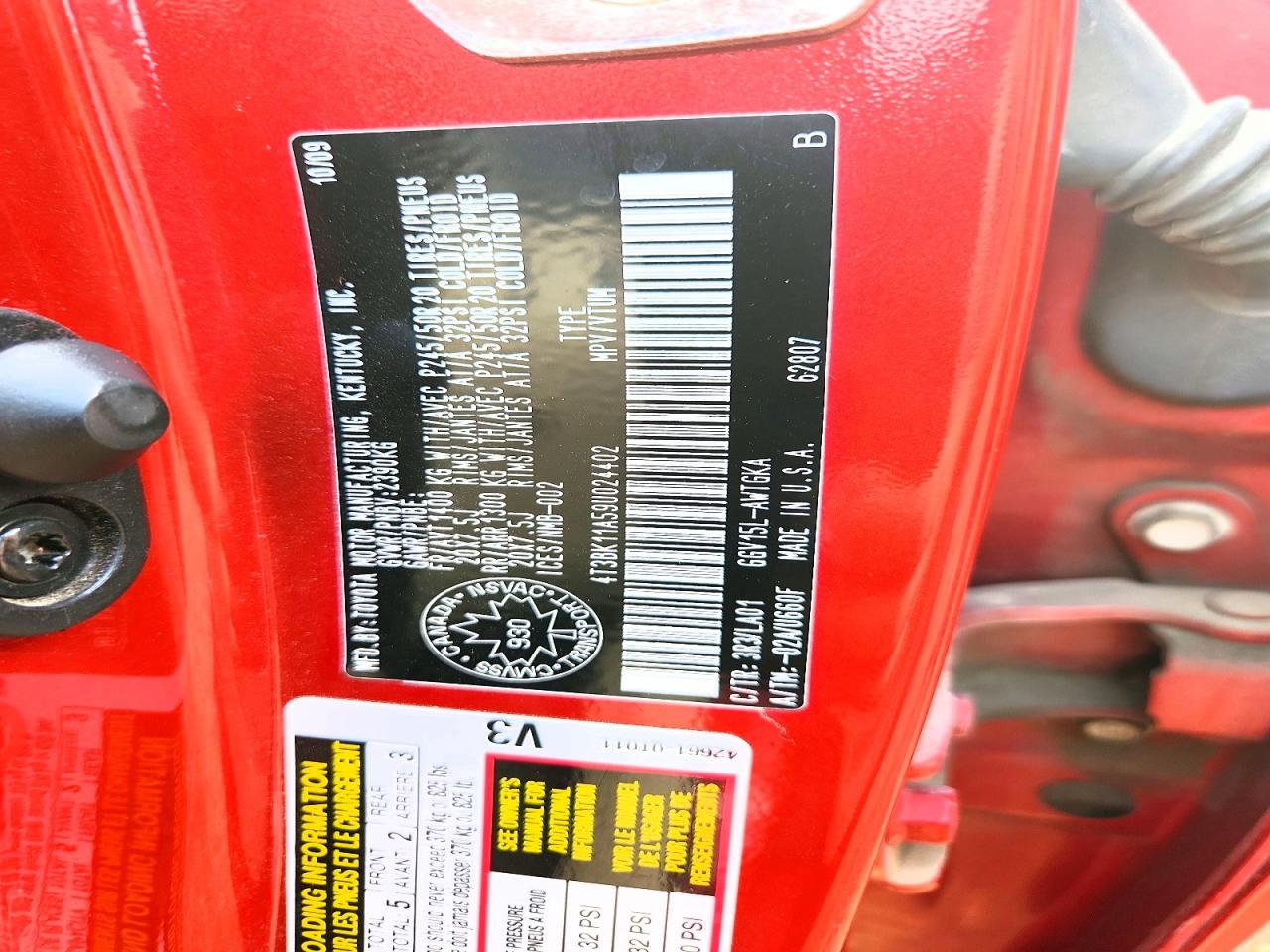 2009 Toyota Venza Awd V6 Red vin: 4T3BK11A59U024402