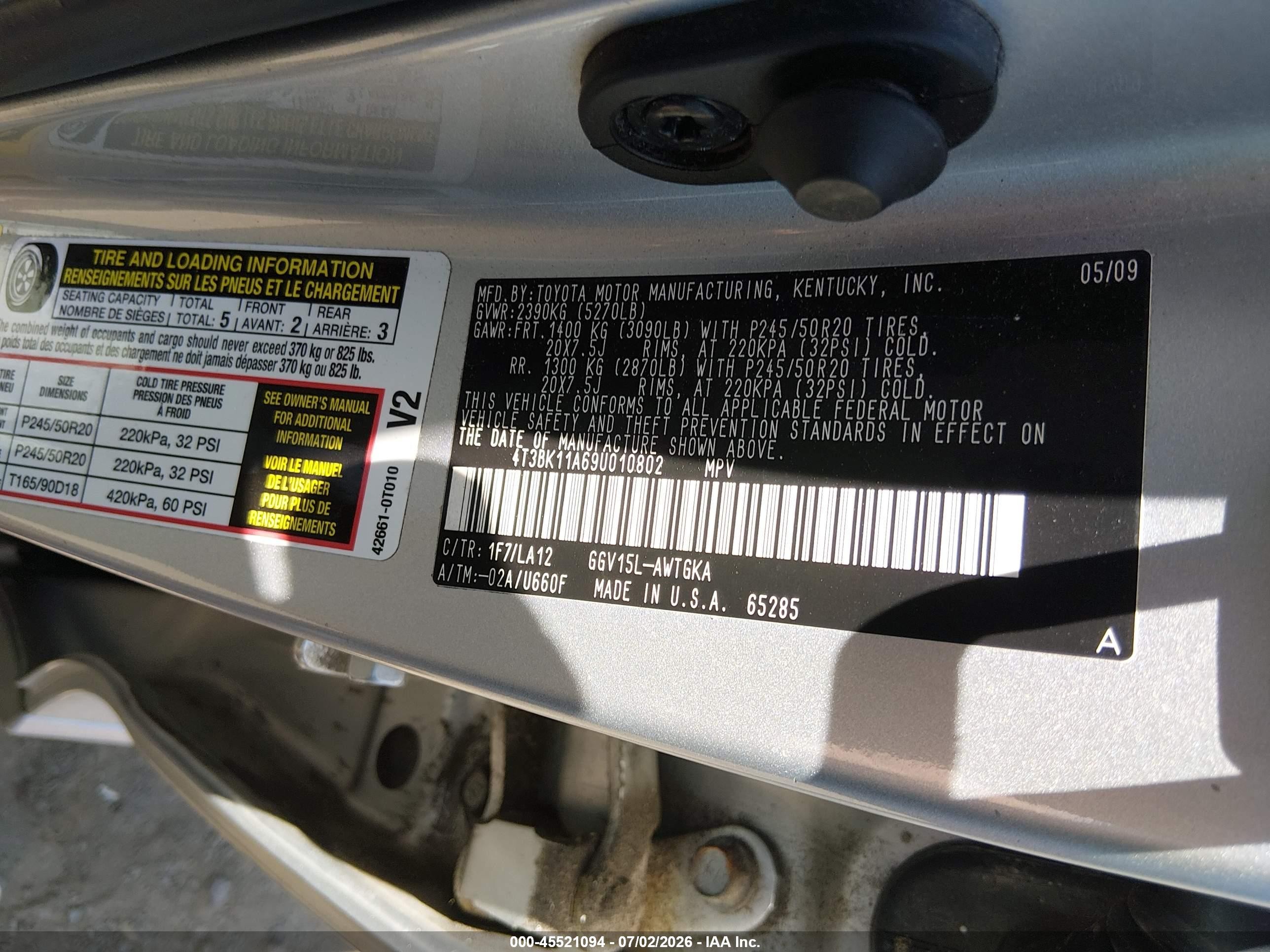 2009 Toyota Venza Base V6 Silver vin: 4T3BK11A69U010802