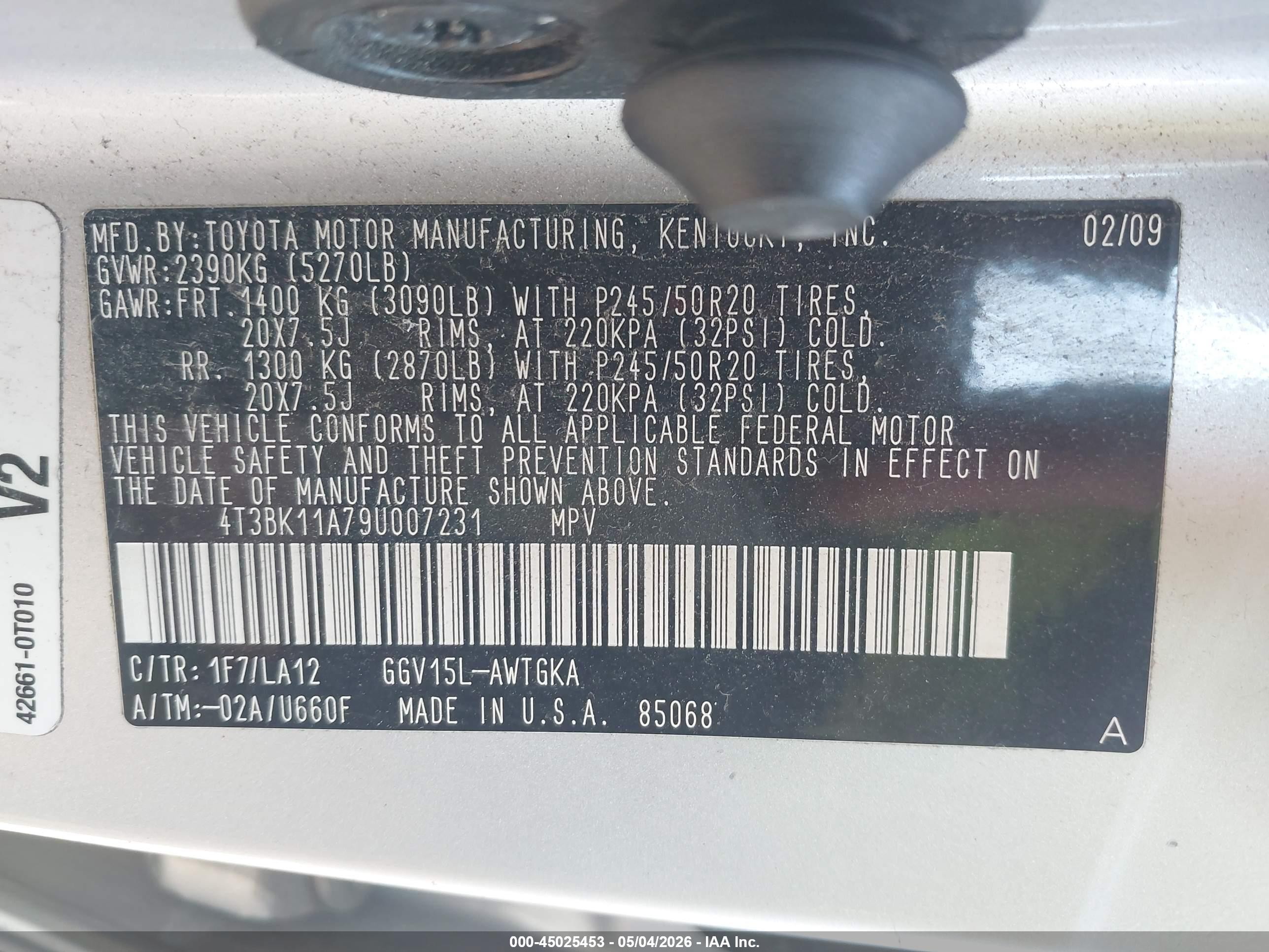 2009 Toyota Venza Base V6 Silver vin: 4T3BK11A79U007231