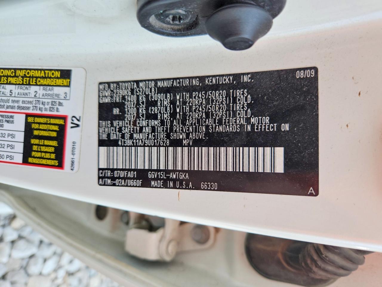 2009 Toyota Venza Awd V6 White vin: 4T3BK11A79U017628
