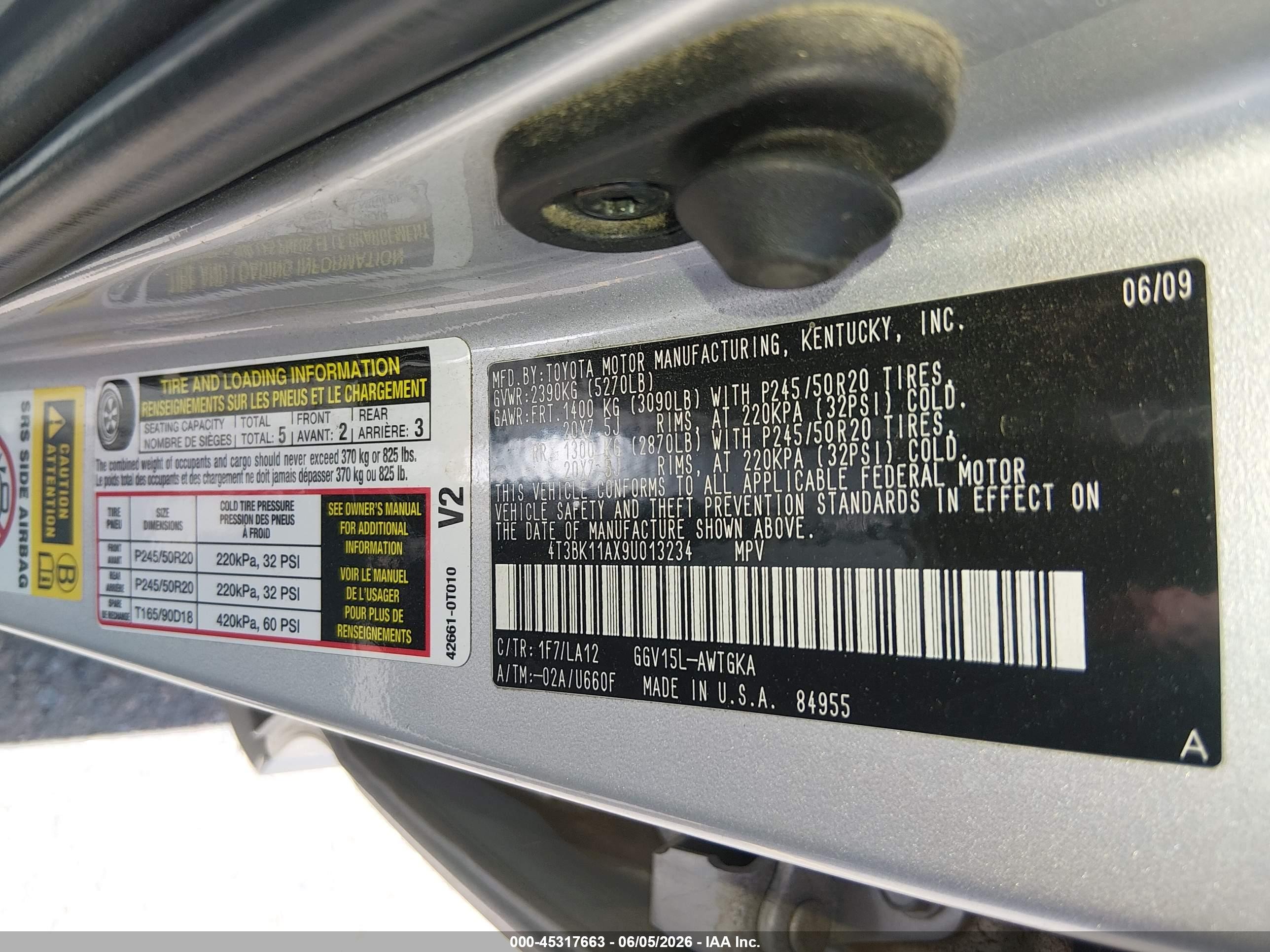 2009 Toyota Venza Base V6 Серебряный vin: 4T3BK11AX9U013234
