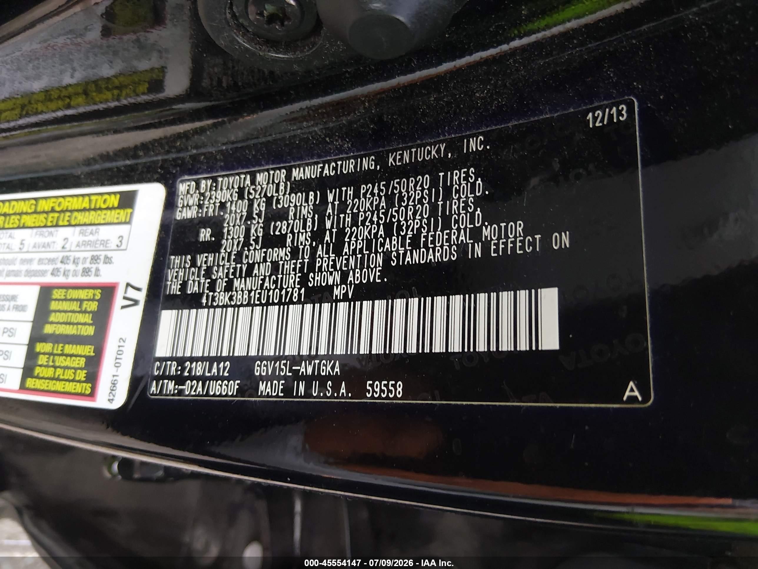 2014 Toyota Venza Xle V6 Черный vin: 4T3BK3BB1EU101781