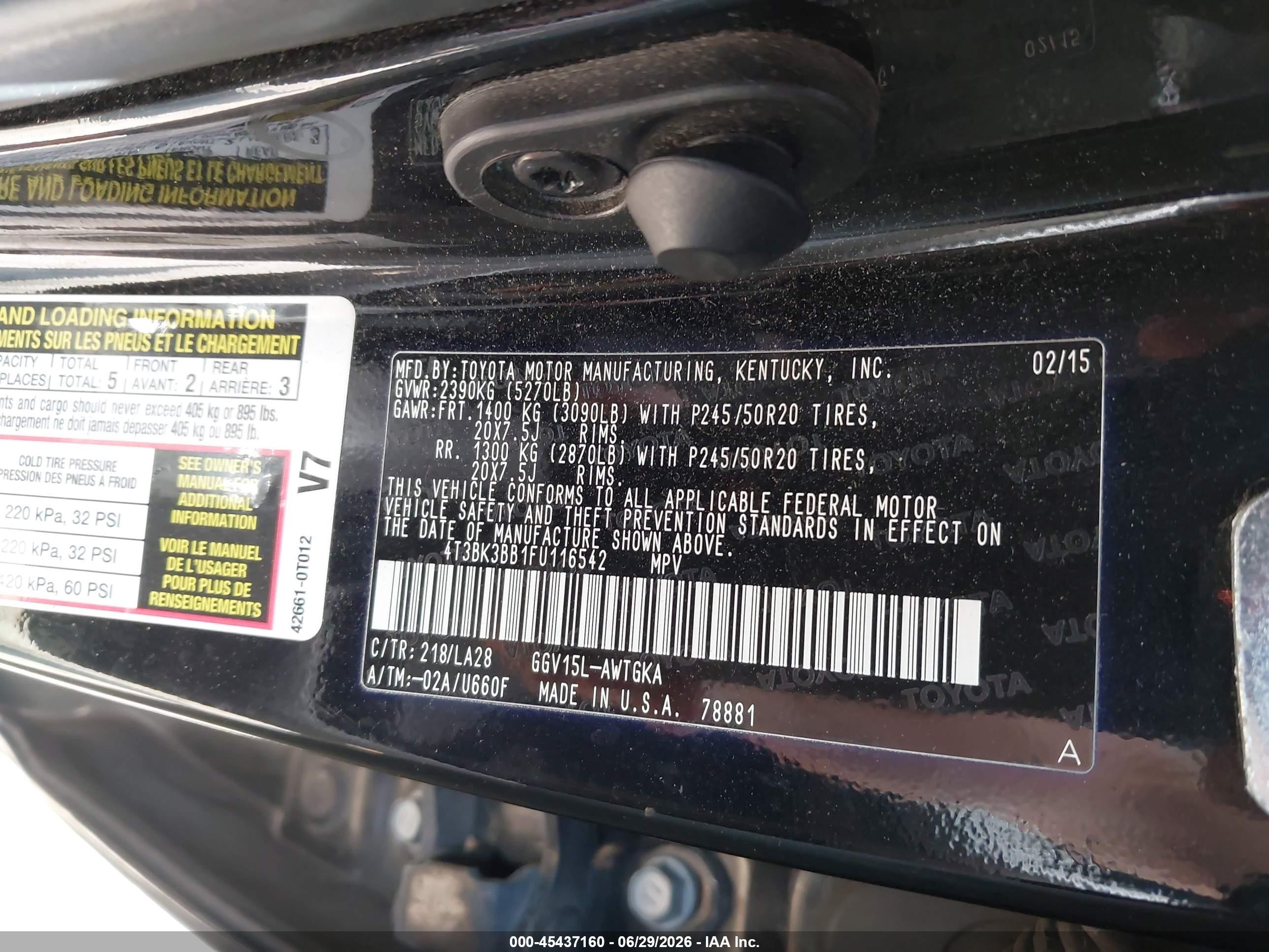 2015 Toyota Venza Xle V6 Черный vin: 4T3BK3BB1FU116542