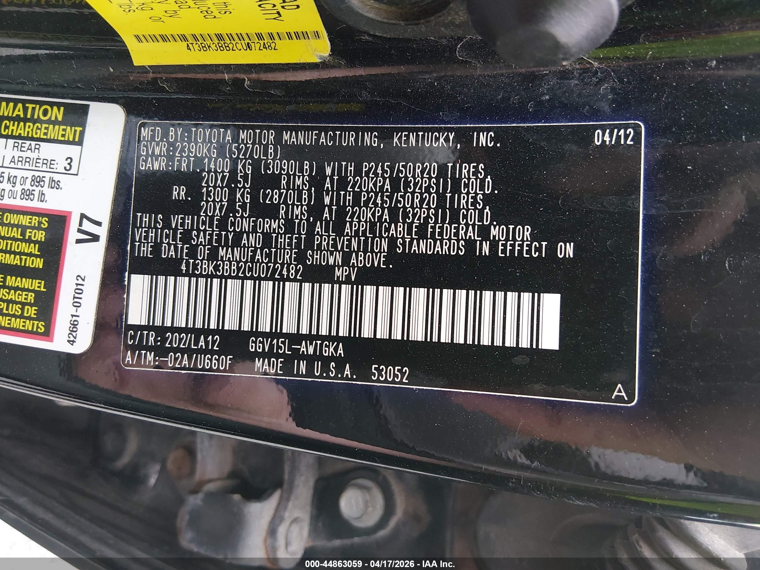 2012 Toyota Venza Limited V6 Black vin: 4T3BK3BB2CU072482