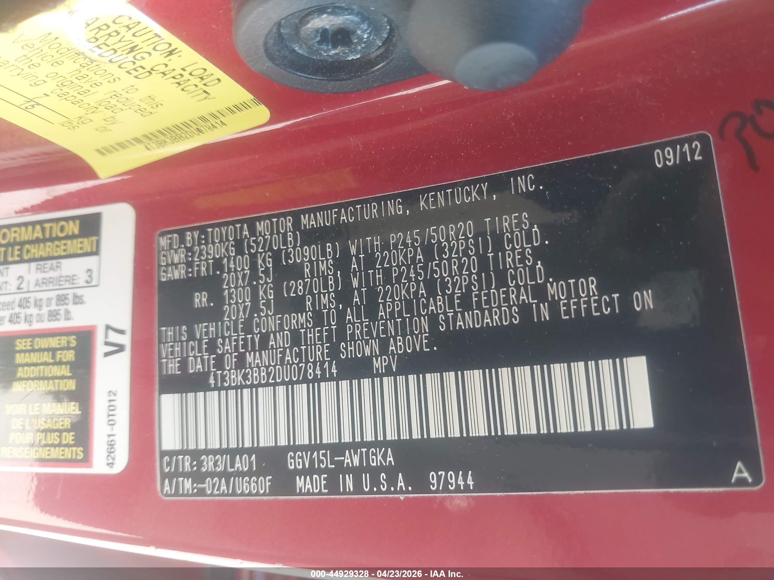 2013 Toyota Venza Limited V6 Red vin: 4T3BK3BB2DU078414