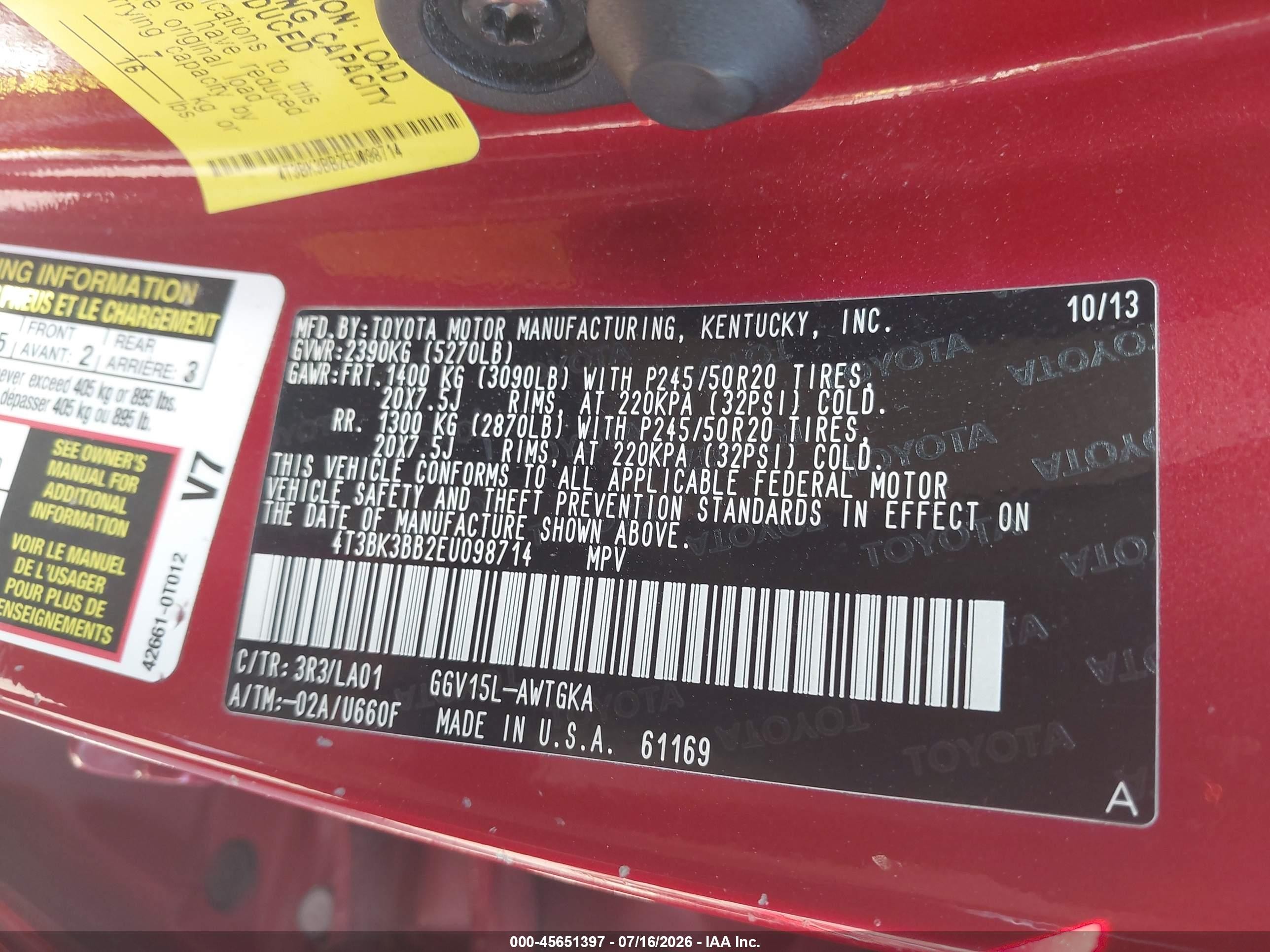 2014 Toyota Venza Limited V6 Red vin: 4T3BK3BB2EU098714