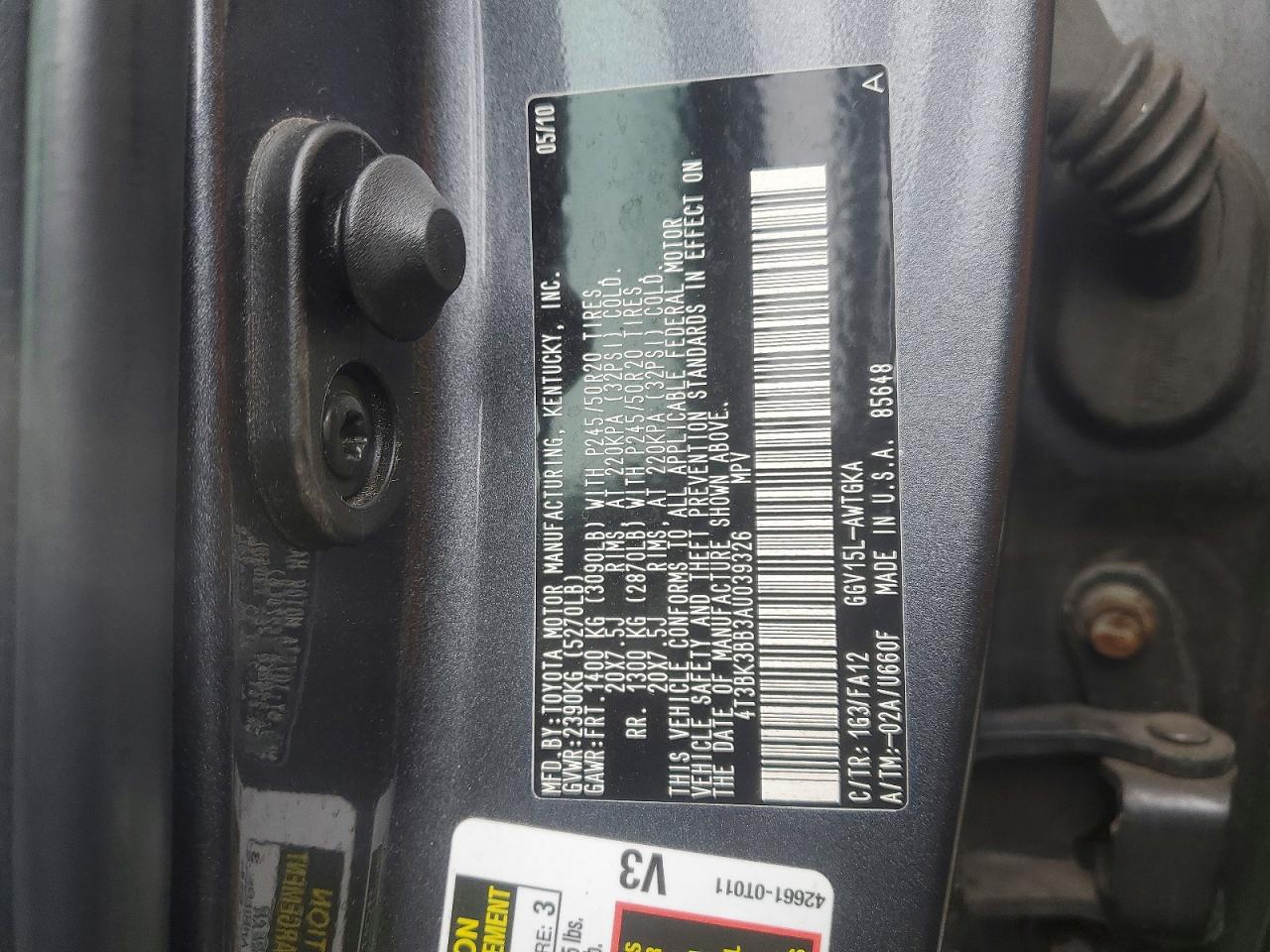 2010 Toyota Venza Awd V6 Gray vin: 4T3BK3BB3AU039326