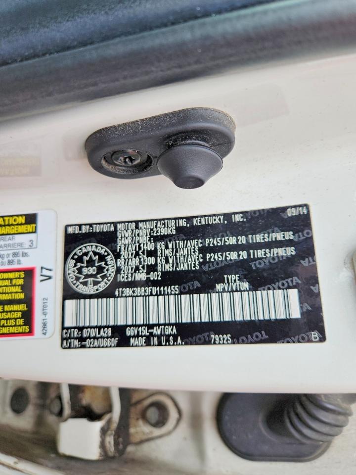 2015 Toyota Venza Xle White vin: 4T3BK3BB3FU111455