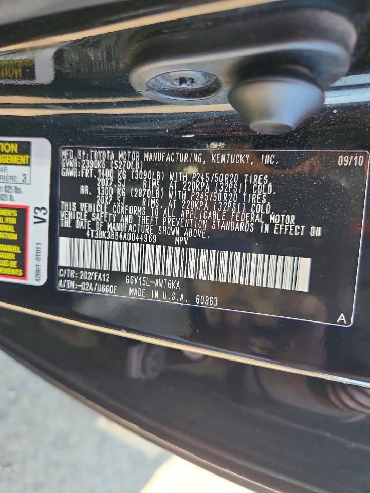 2010 Toyota Venza Awd V6 Black vin: 4T3BK3BB4AU044969