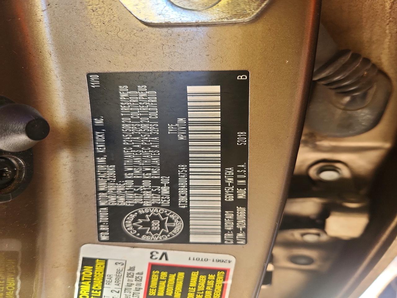 2011 Toyota Venza Awd V6 Gold vin: 4T3BK3BB4BU047548