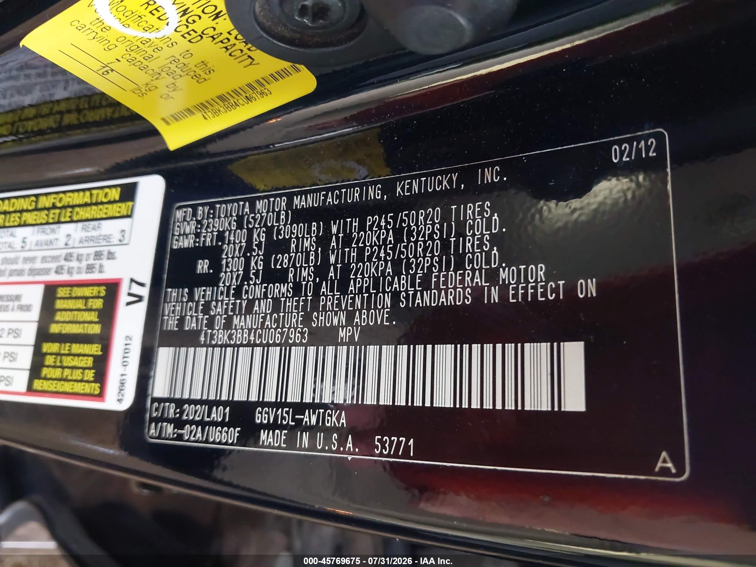 2012 Toyota Venza Limited V6 Black vin: 4T3BK3BB4CU067963