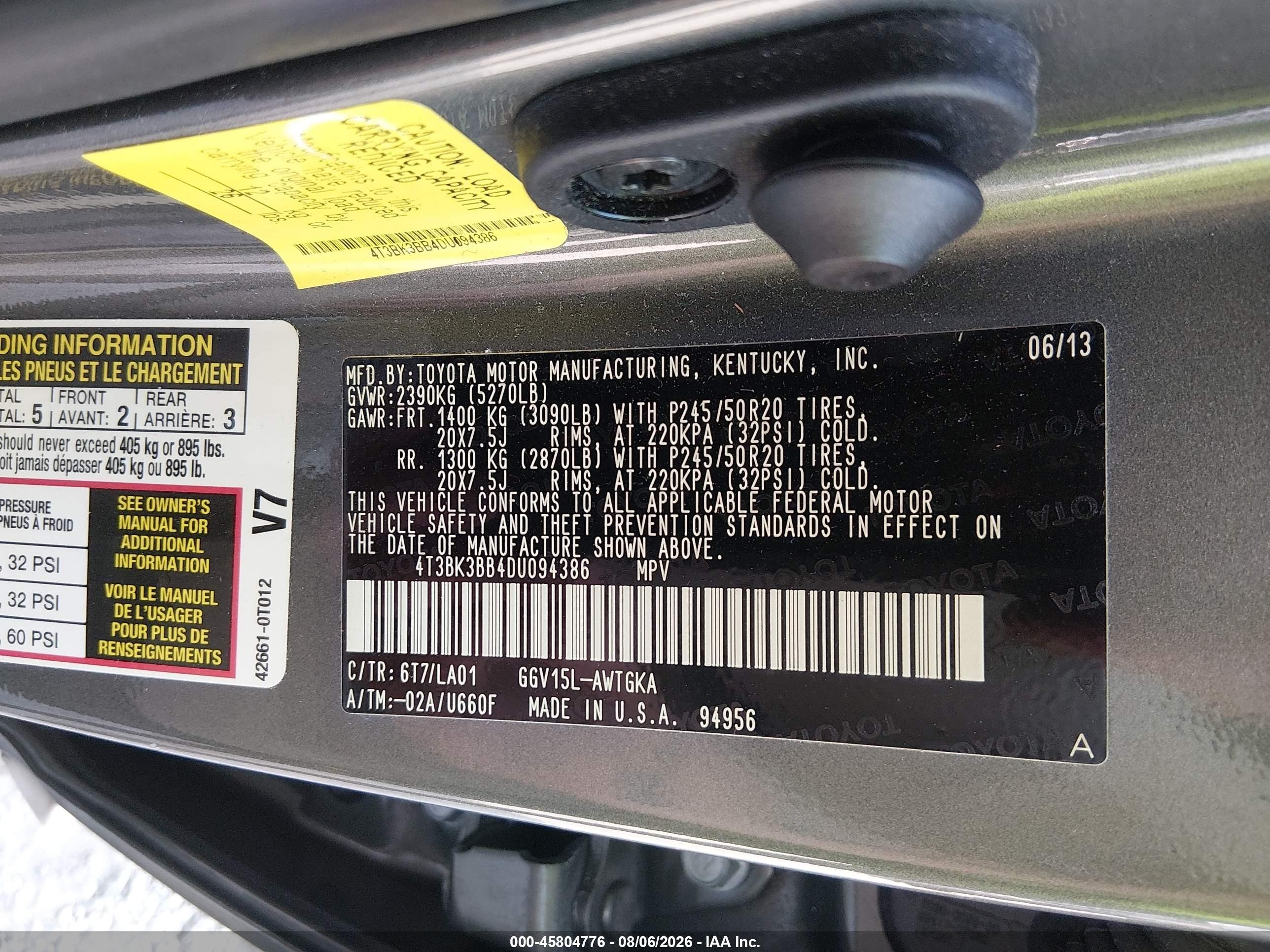 2013 Toyota Venza Xle V6 Зеленый vin: 4T3BK3BB4DU094386