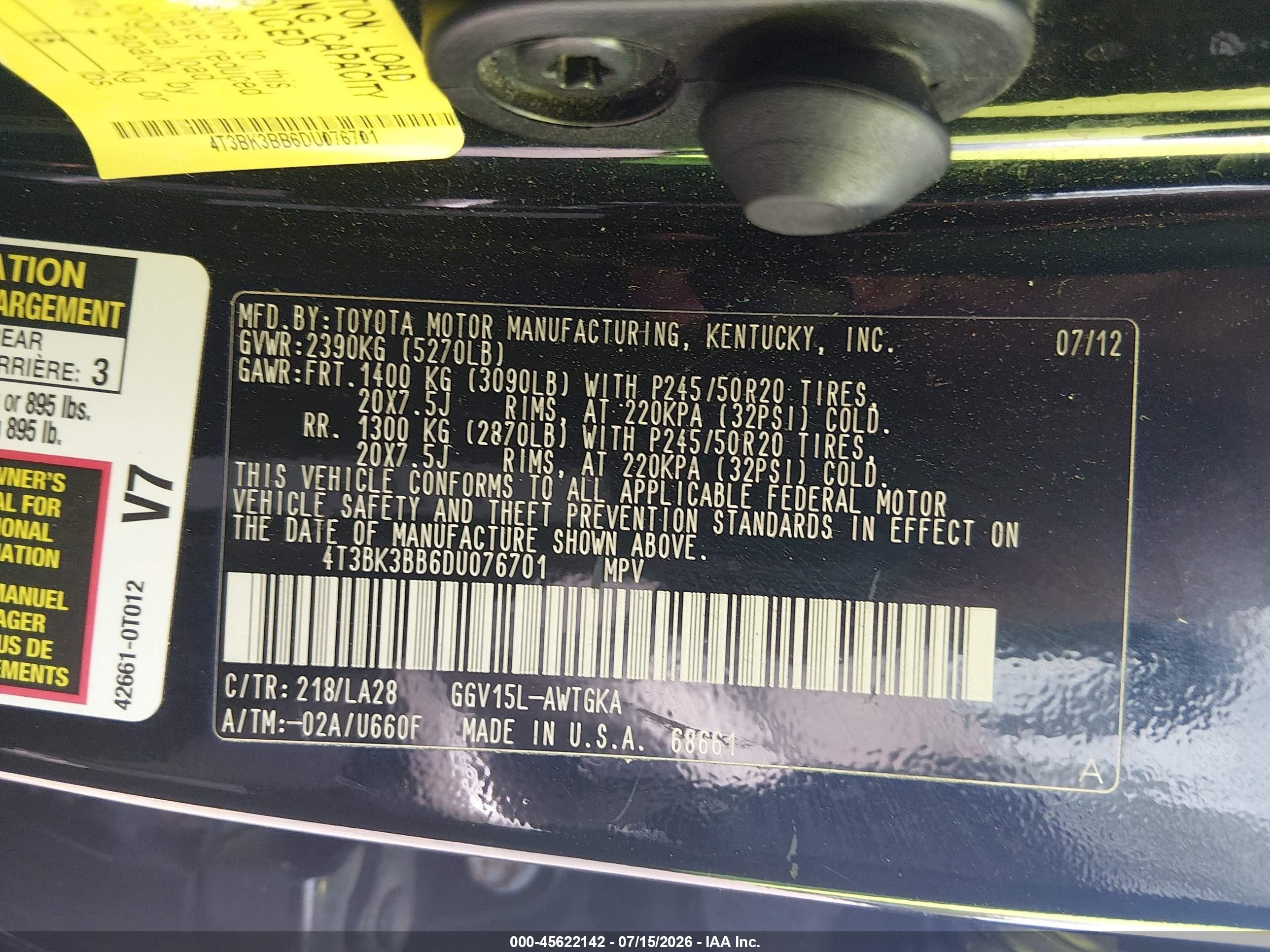 2013 Toyota Venza Le/xle/limited Black vin: 4T3BK3BB6DU076701