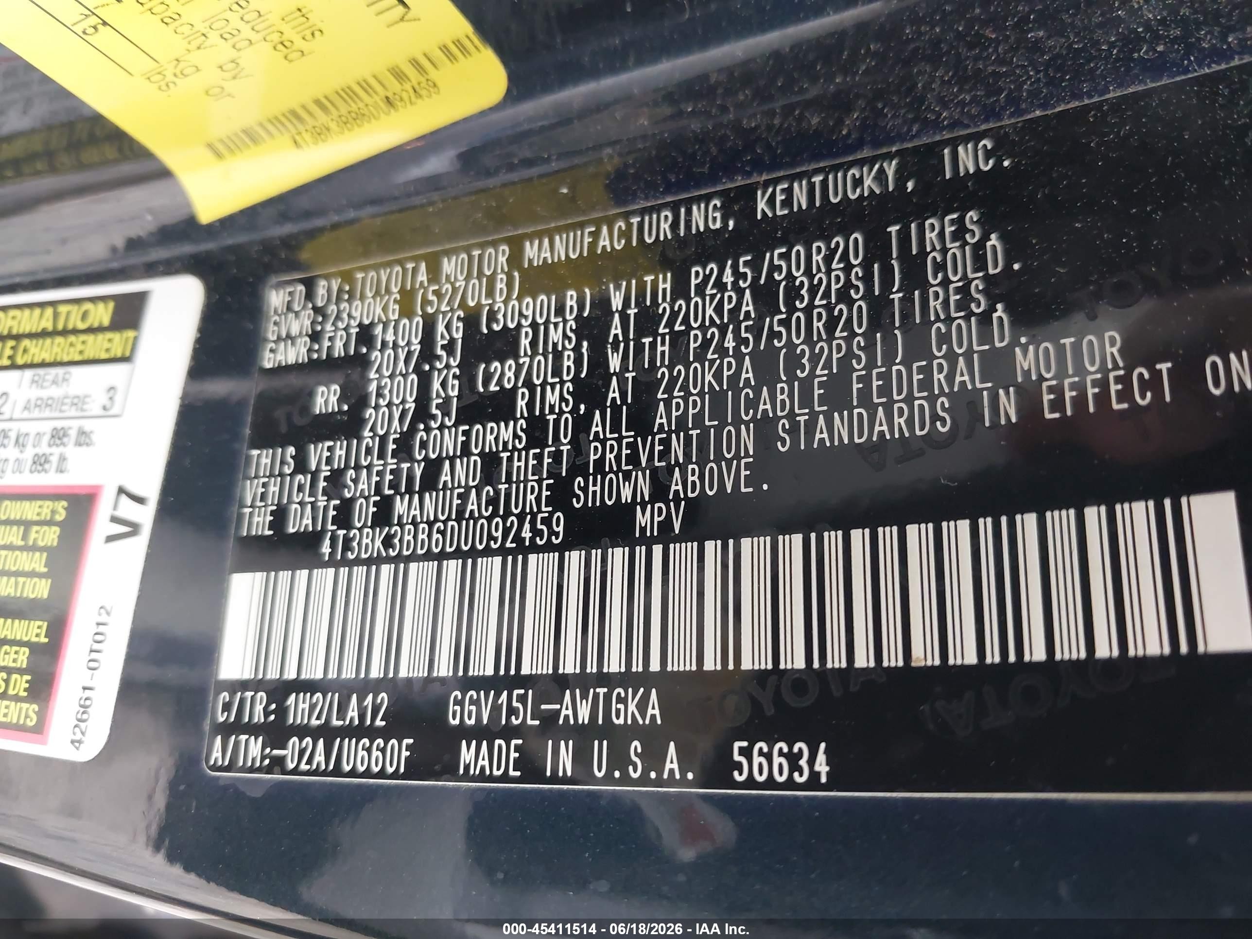 2013 Toyota Venza Xle V6 Black vin: 4T3BK3BB6DU092459