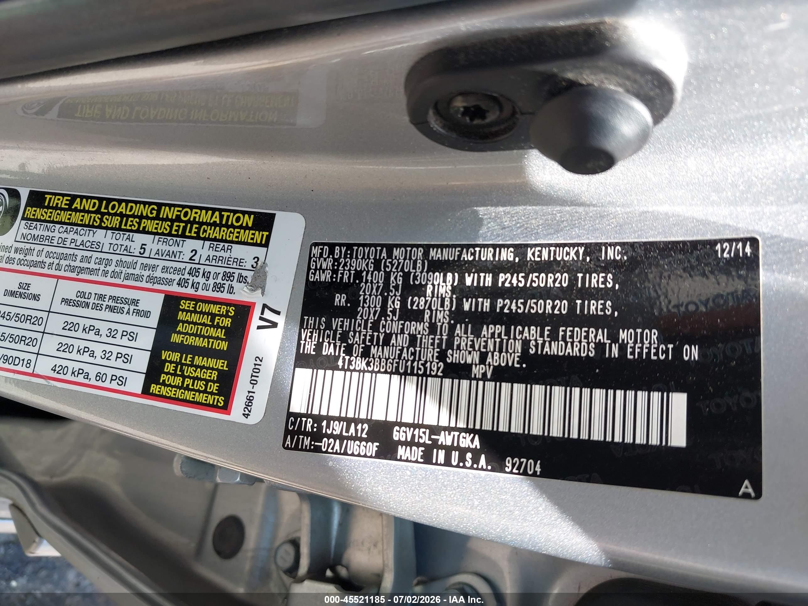 2015 Toyota Venza Limited V6 Silver vin: 4T3BK3BB6FU115192