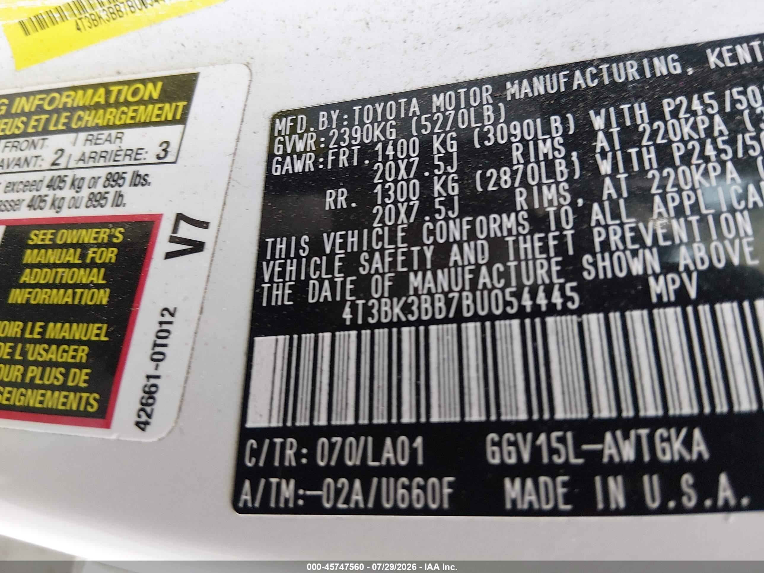 2011 Toyota Venza Base V6 White vin: 4T3BK3BB7BU054445
