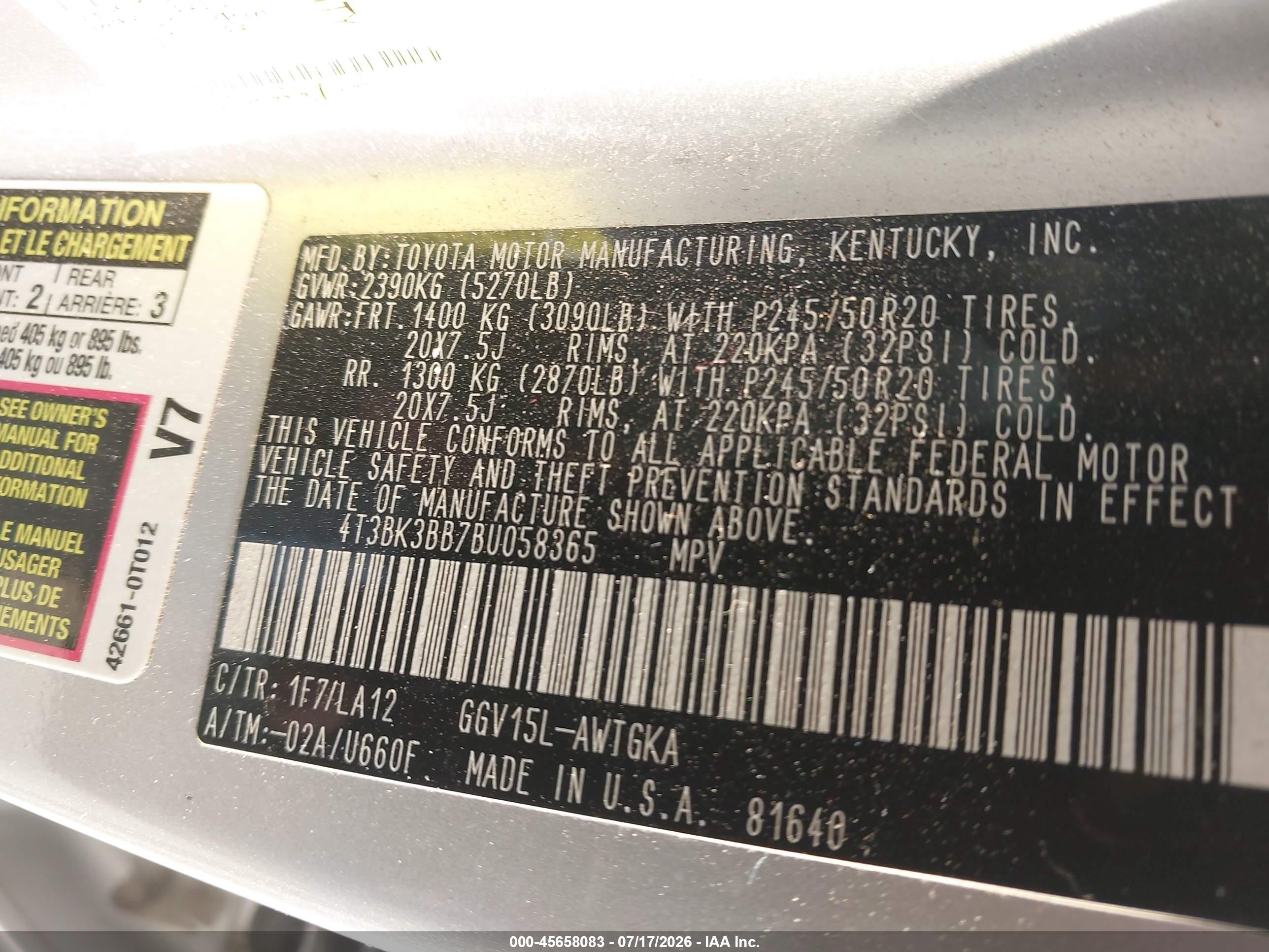 2011 Toyota Venza Base V6 Silver vin: 4T3BK3BB7BU058365