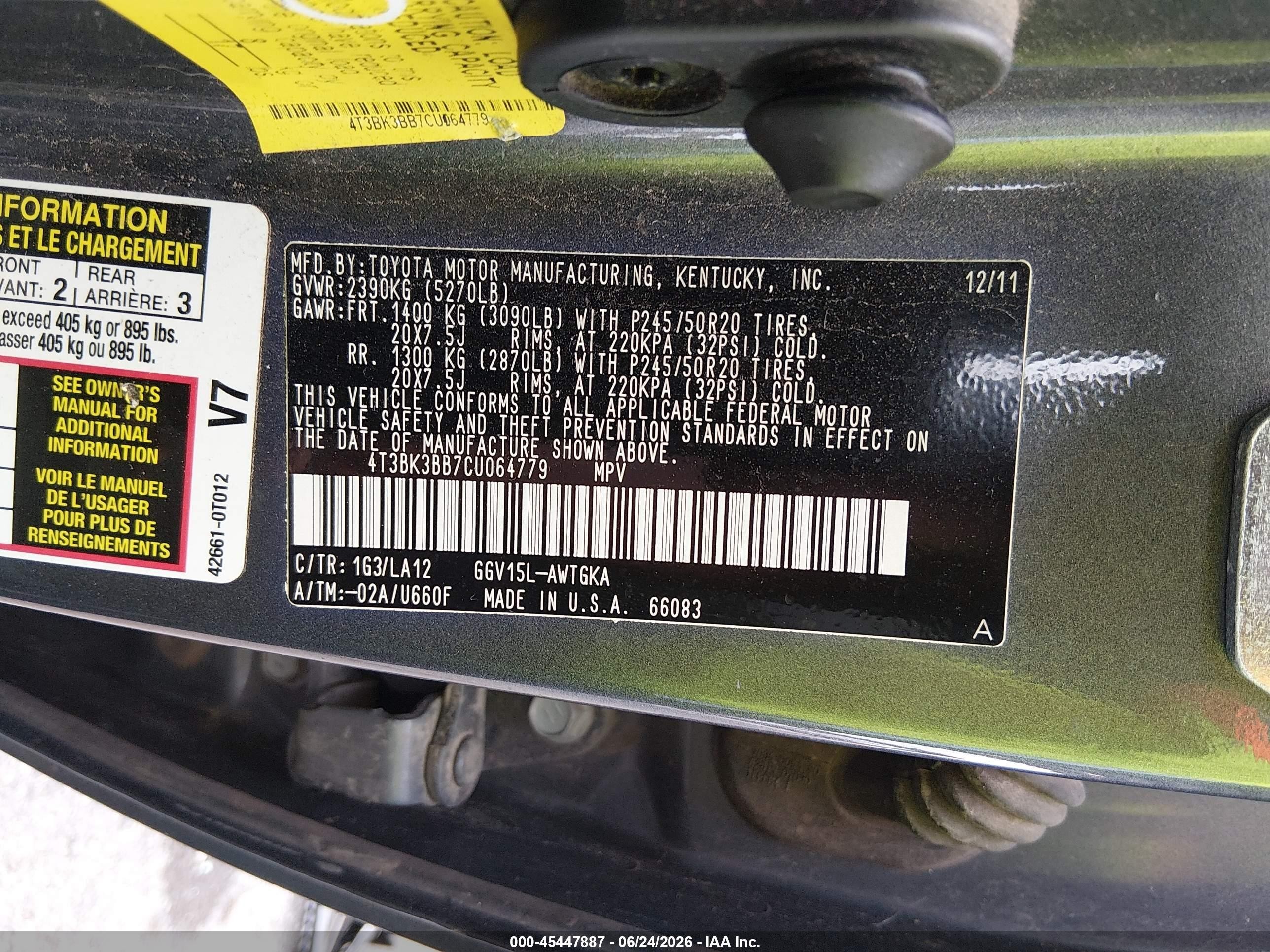 2012 Toyota Venza Xle V6 Gray vin: 4T3BK3BB7CU064779