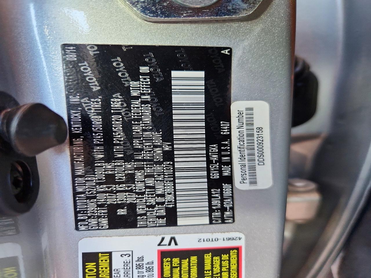 2015 Toyota Venza Xle Silver vin: 4T3BK3BB8FU110379