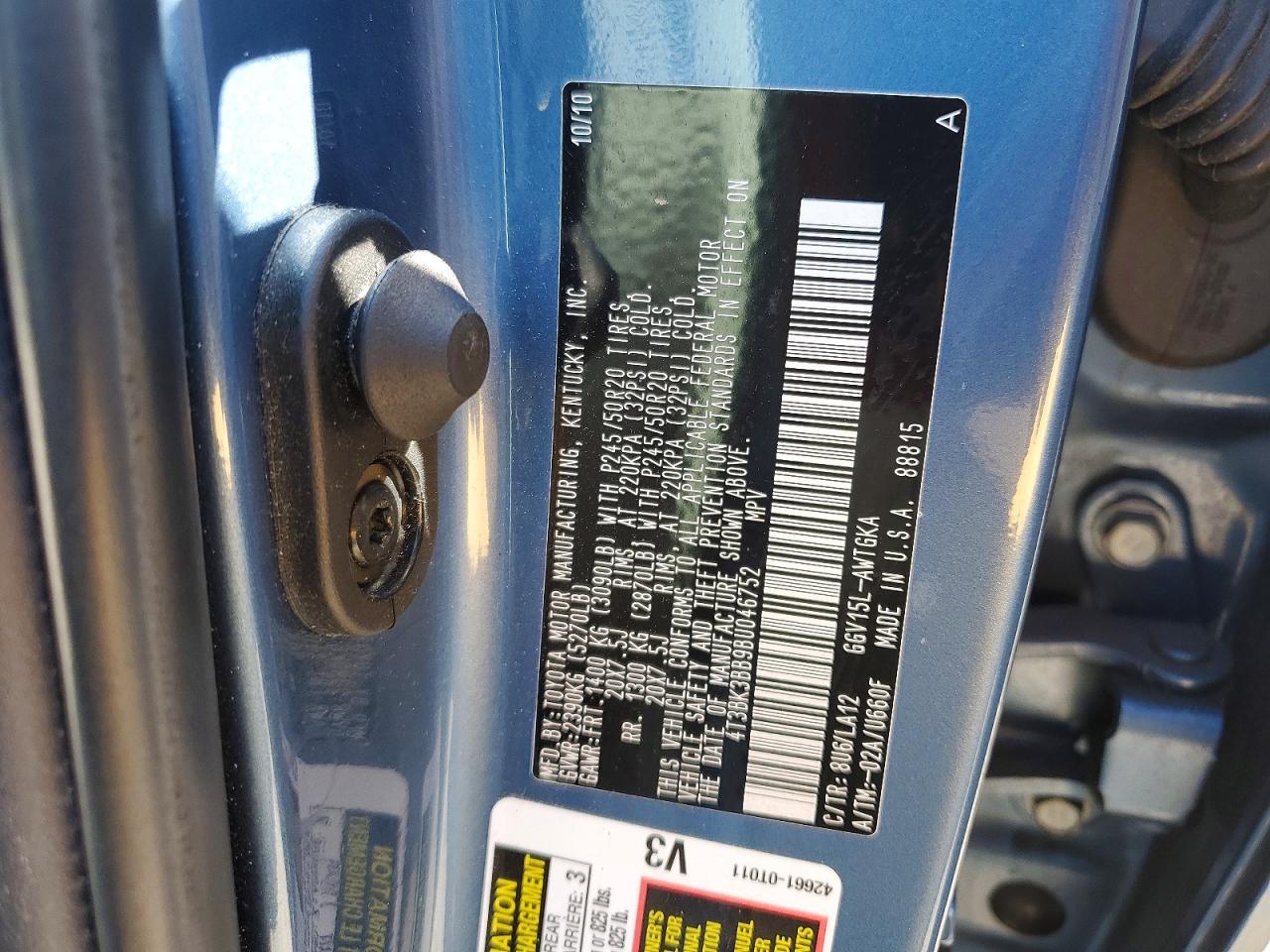 2011 Toyota Venza Awd V6 Синий vin: 4T3BK3BB9BU046752
