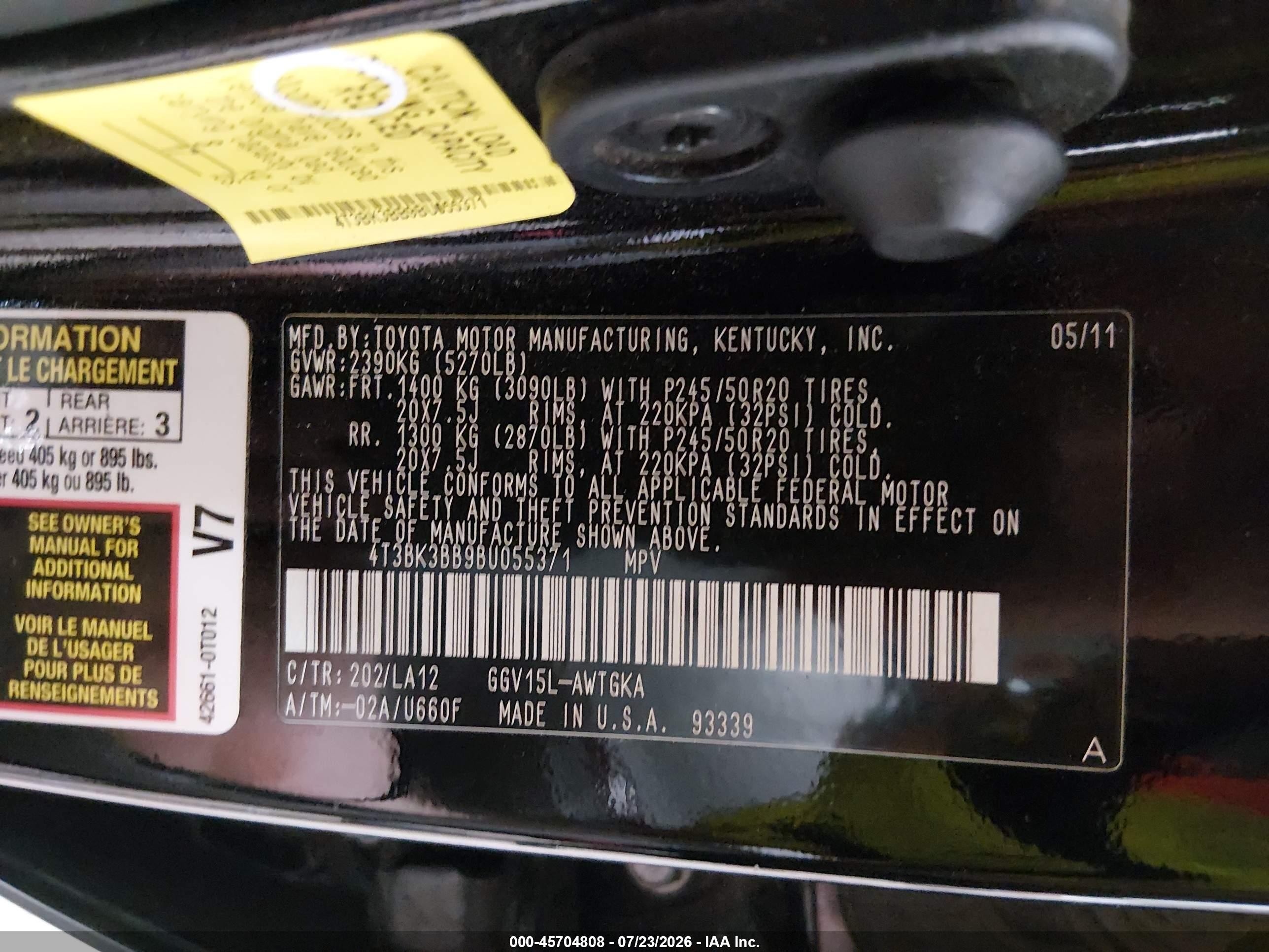 2011 Toyota Venza Base V6 Black vin: 4T3BK3BB9BU055371
