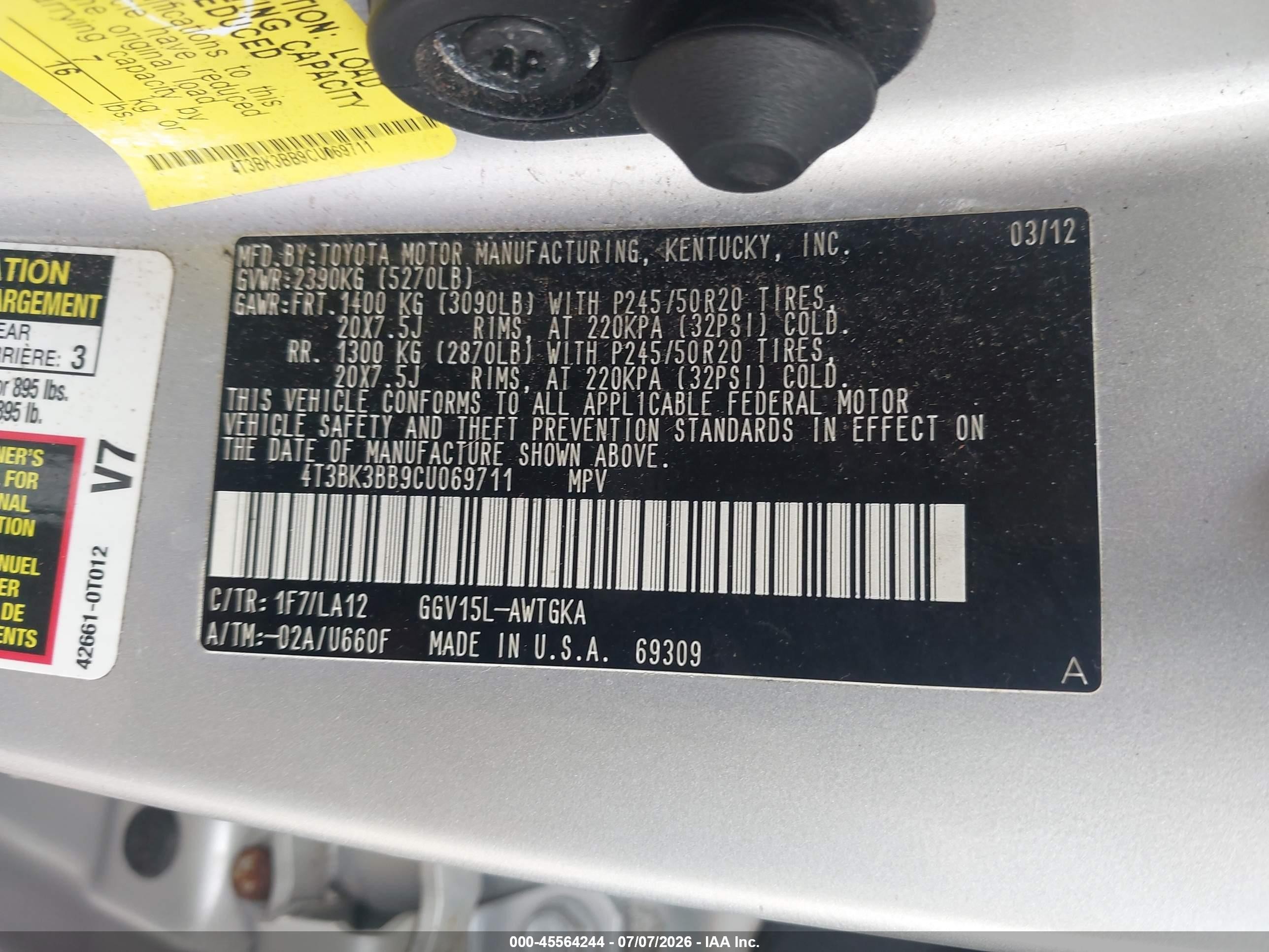 2012 Toyota Venza Limited V6 Silver vin: 4T3BK3BB9CU069711