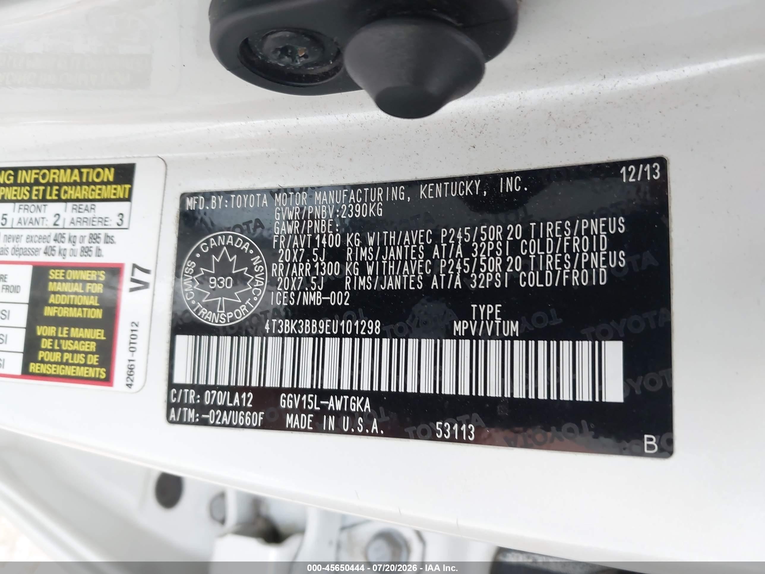 2014 Toyota Venza Base V6 Белый vin: 4T3BK3BB9EU101298