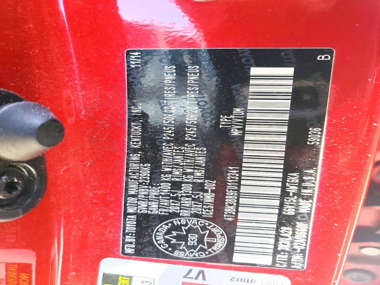2015 Toyota Venza Xle Red vin: 4T3BK3BB9FU113341