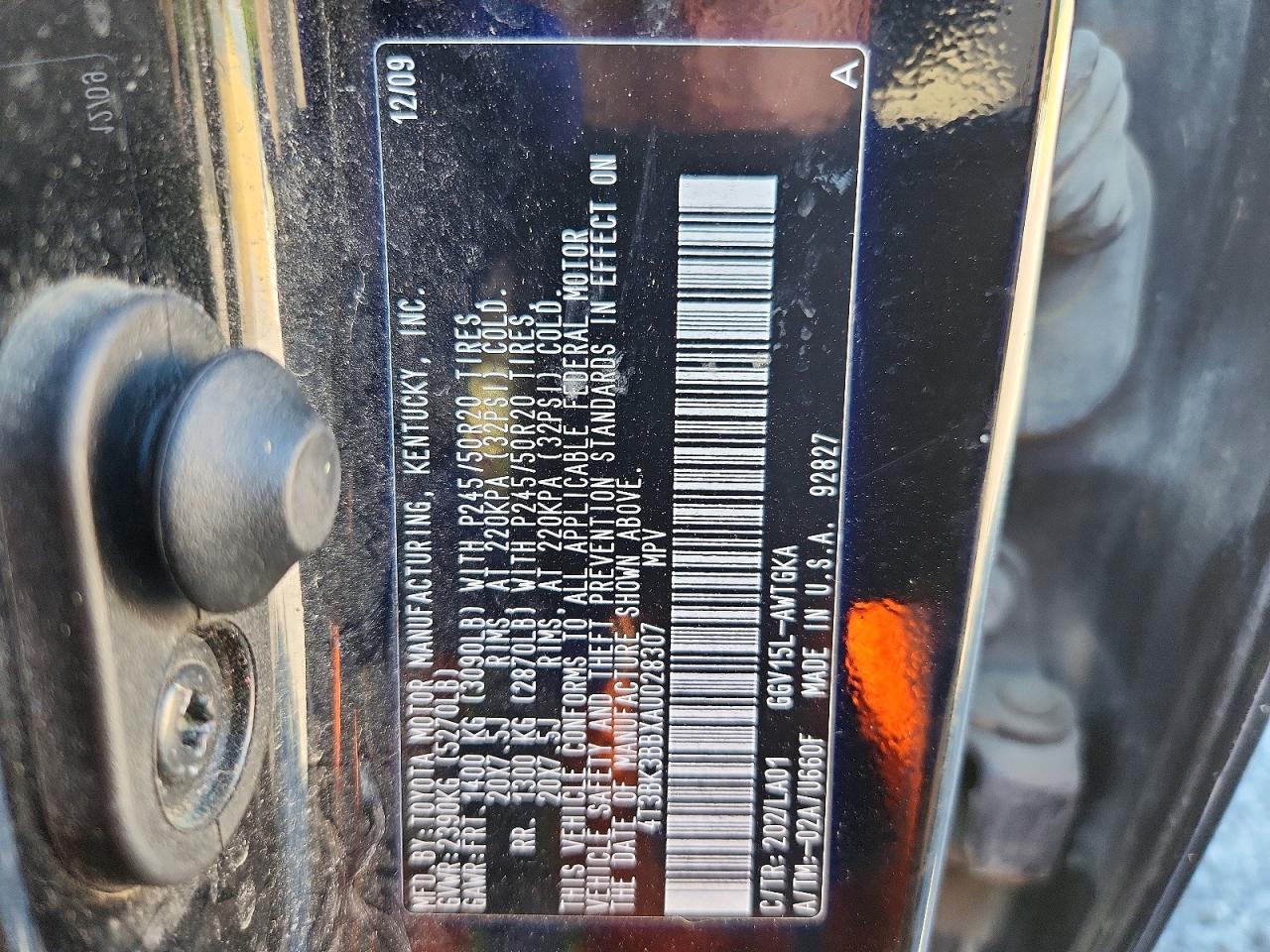 2010 Toyota Venza Awd V6 Черный vin: 4T3BK3BBXAU028307