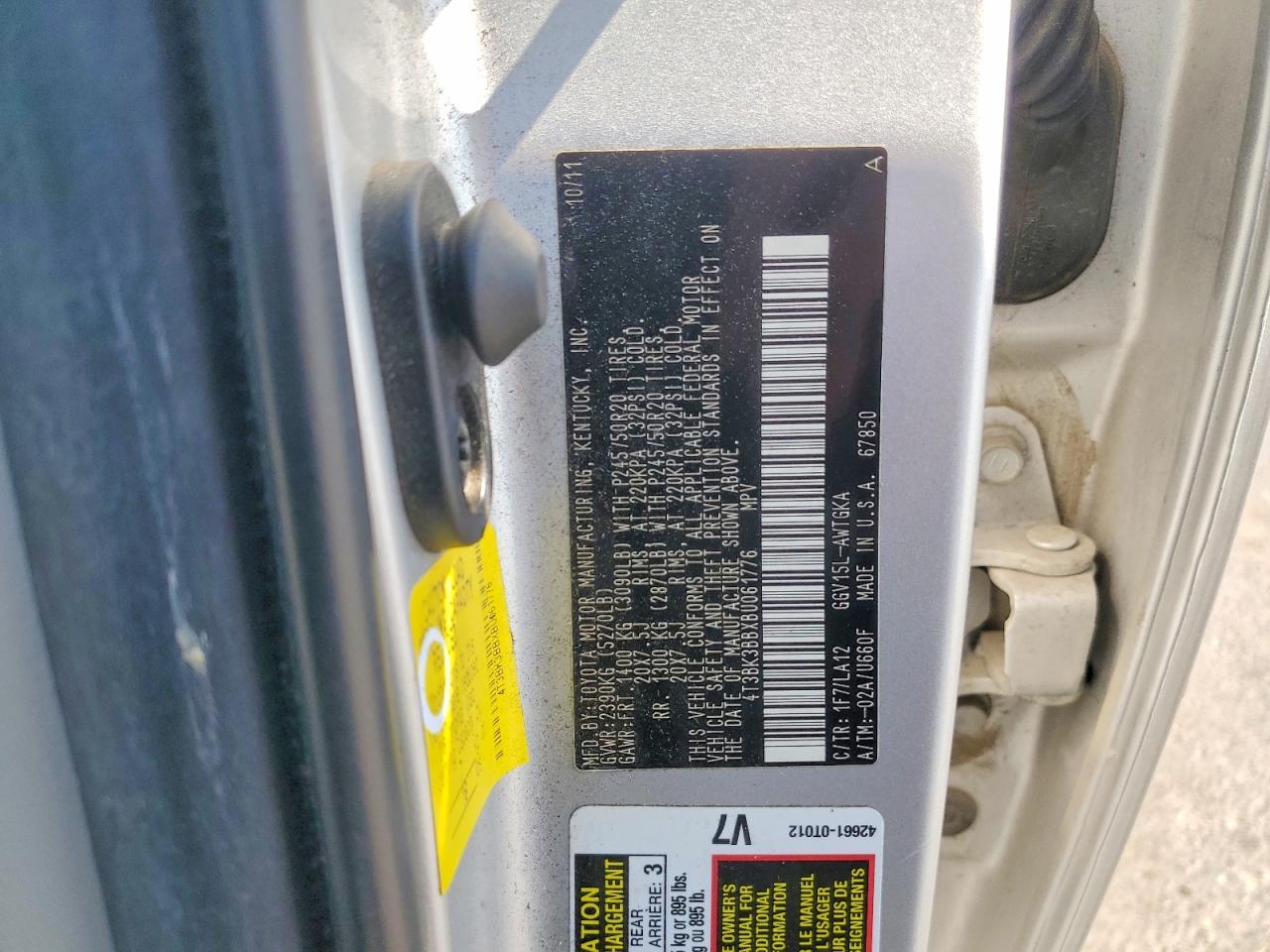 2011 Toyota Venza Awd V6 Silver vin: 4T3BK3BBXBU061776