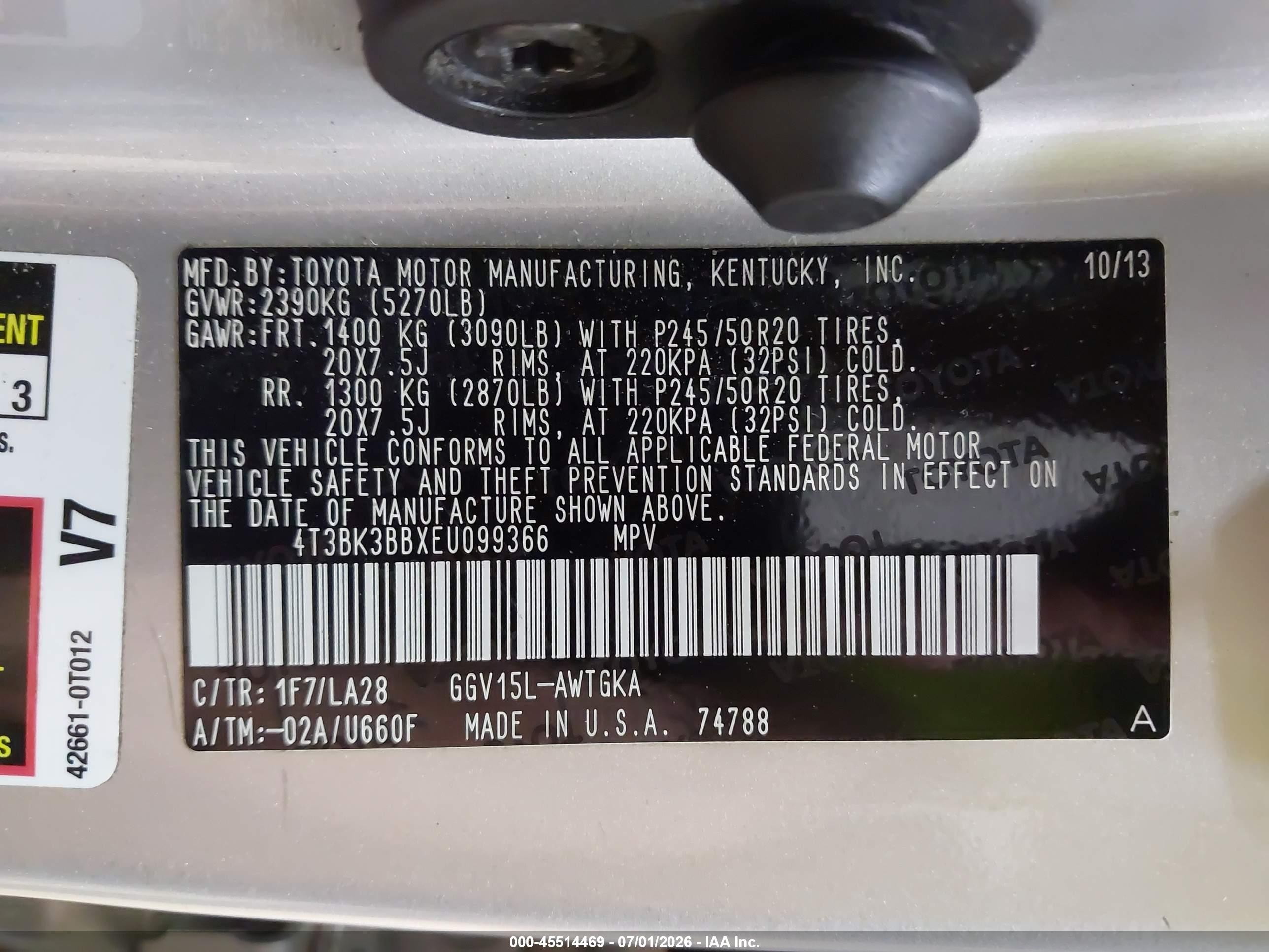 2014 Toyota Venza Xle V6 Silver vin: 4T3BK3BBXEU099366