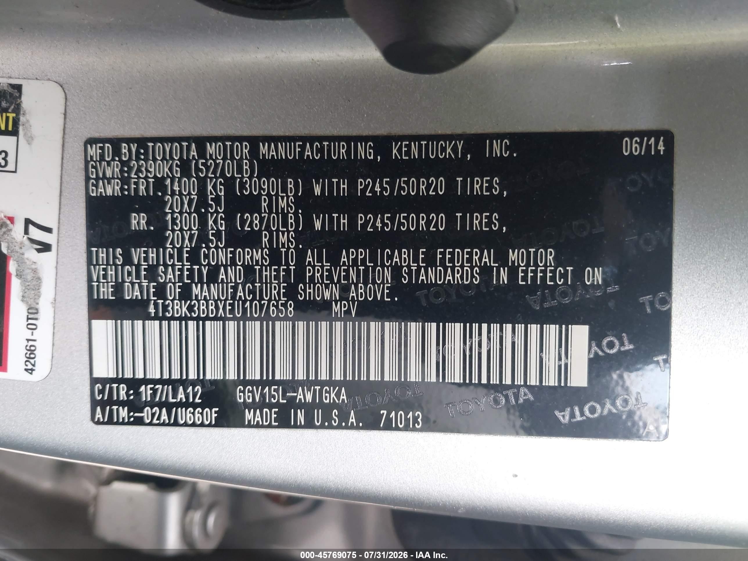 2014 Toyota Venza Xle V6 Gray vin: 4T3BK3BBXEU107658