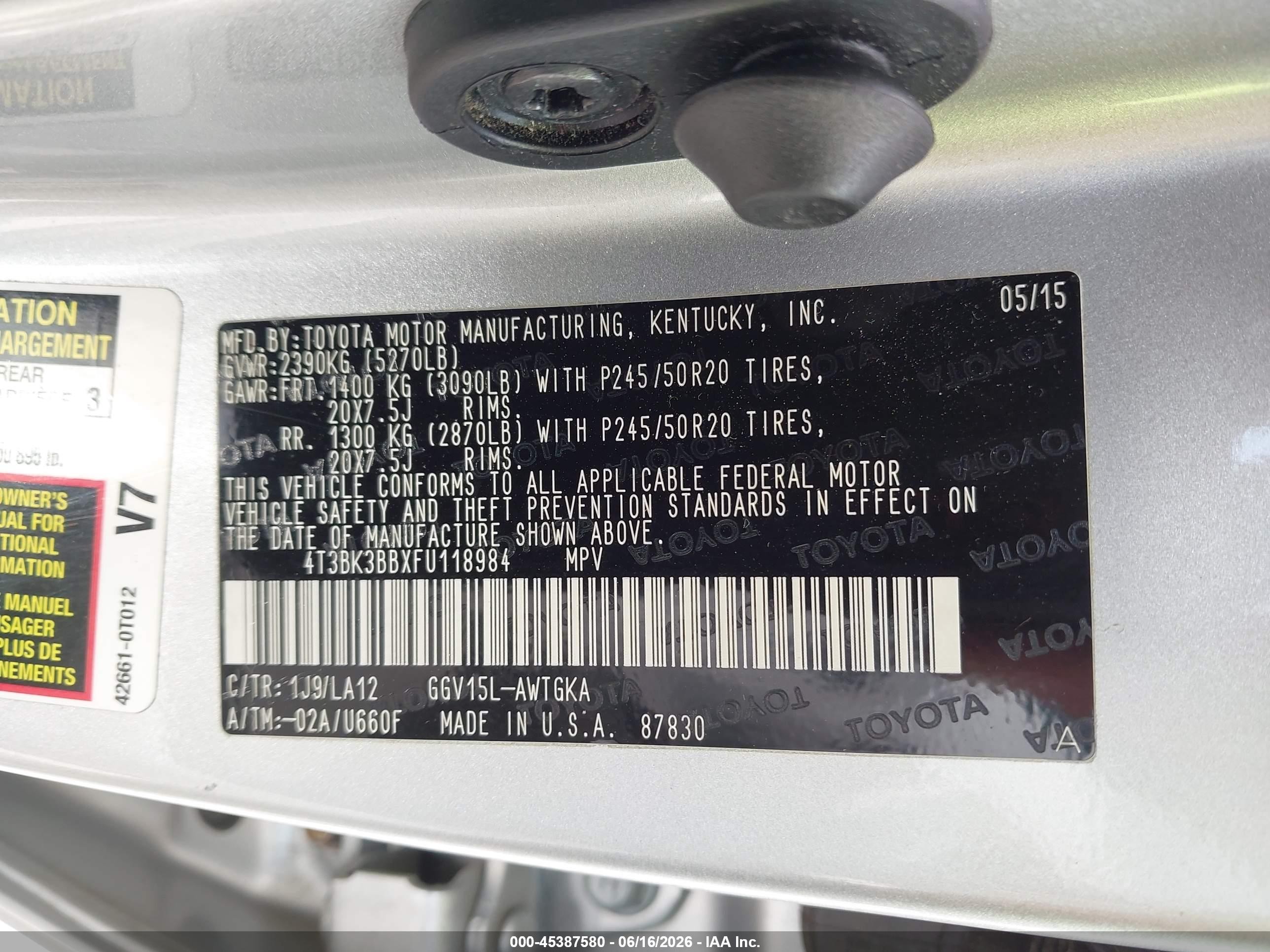 2015 Toyota Venza Xle V6 Silver vin: 4T3BK3BBXFU118984