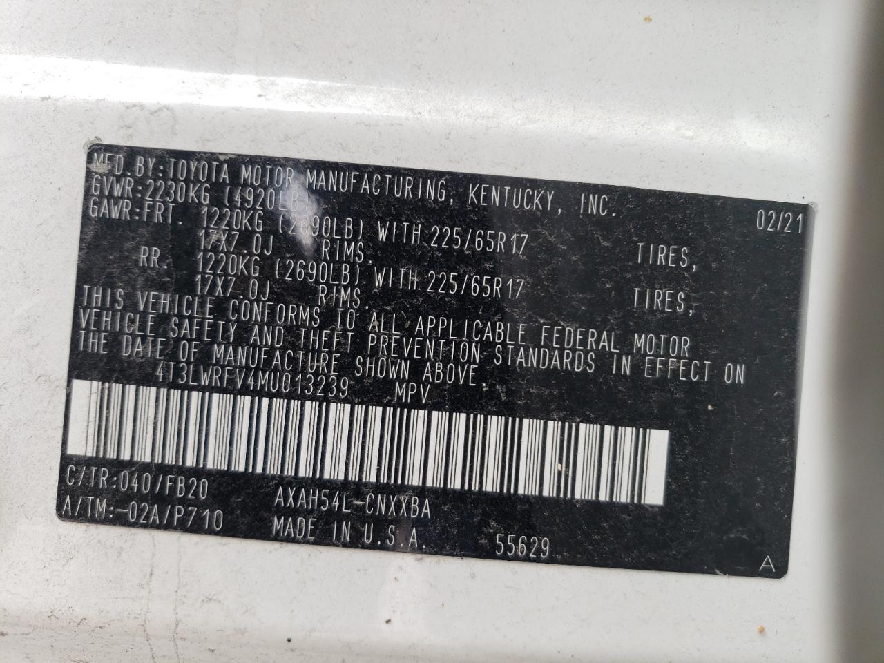 2021 Toyota Rav4 Le White vin: 4T3LWRFV4MU013239