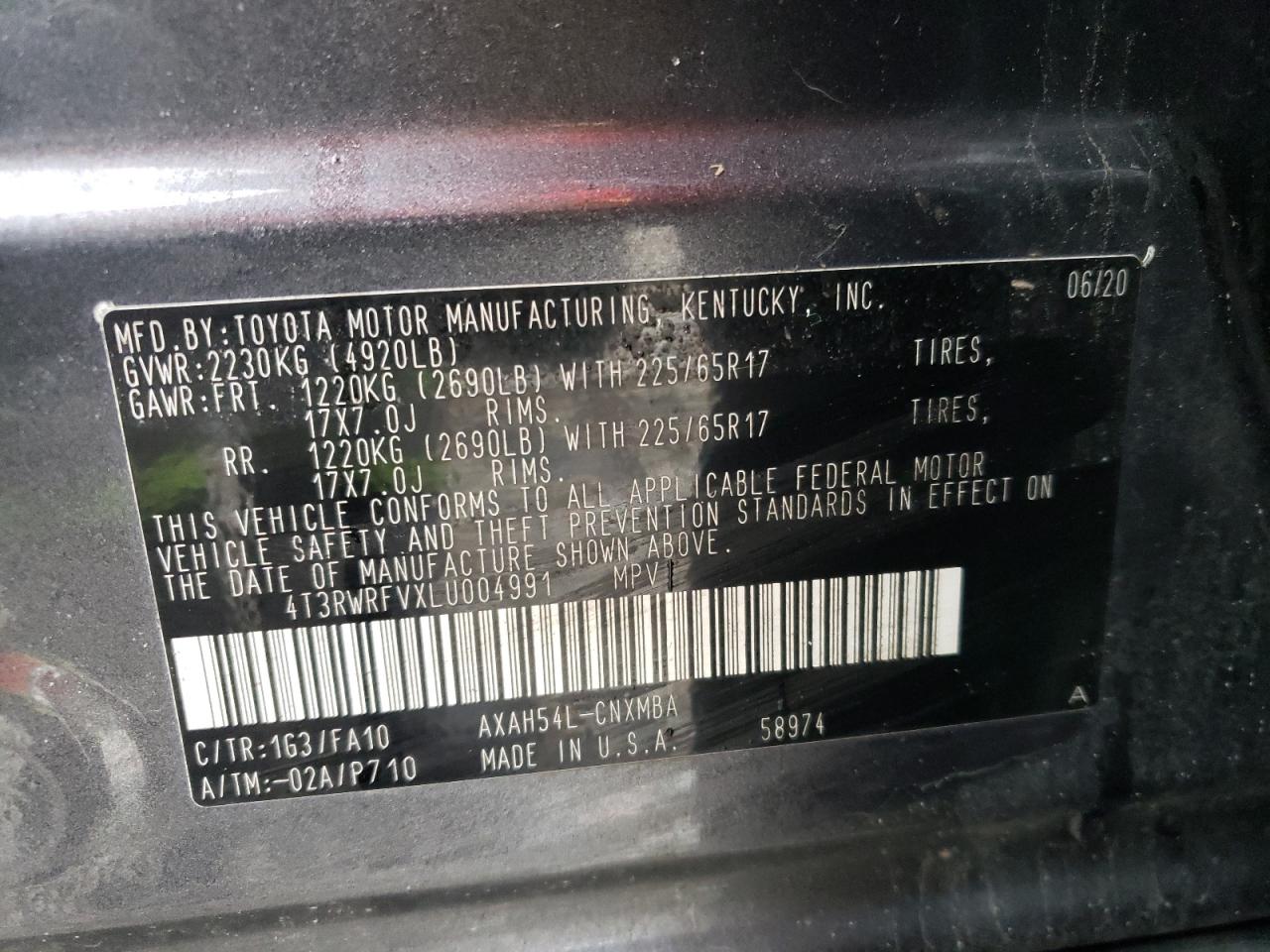 2020 Toyota Rav4 Xle Gray vin: 4T3RWRFVXLU004991